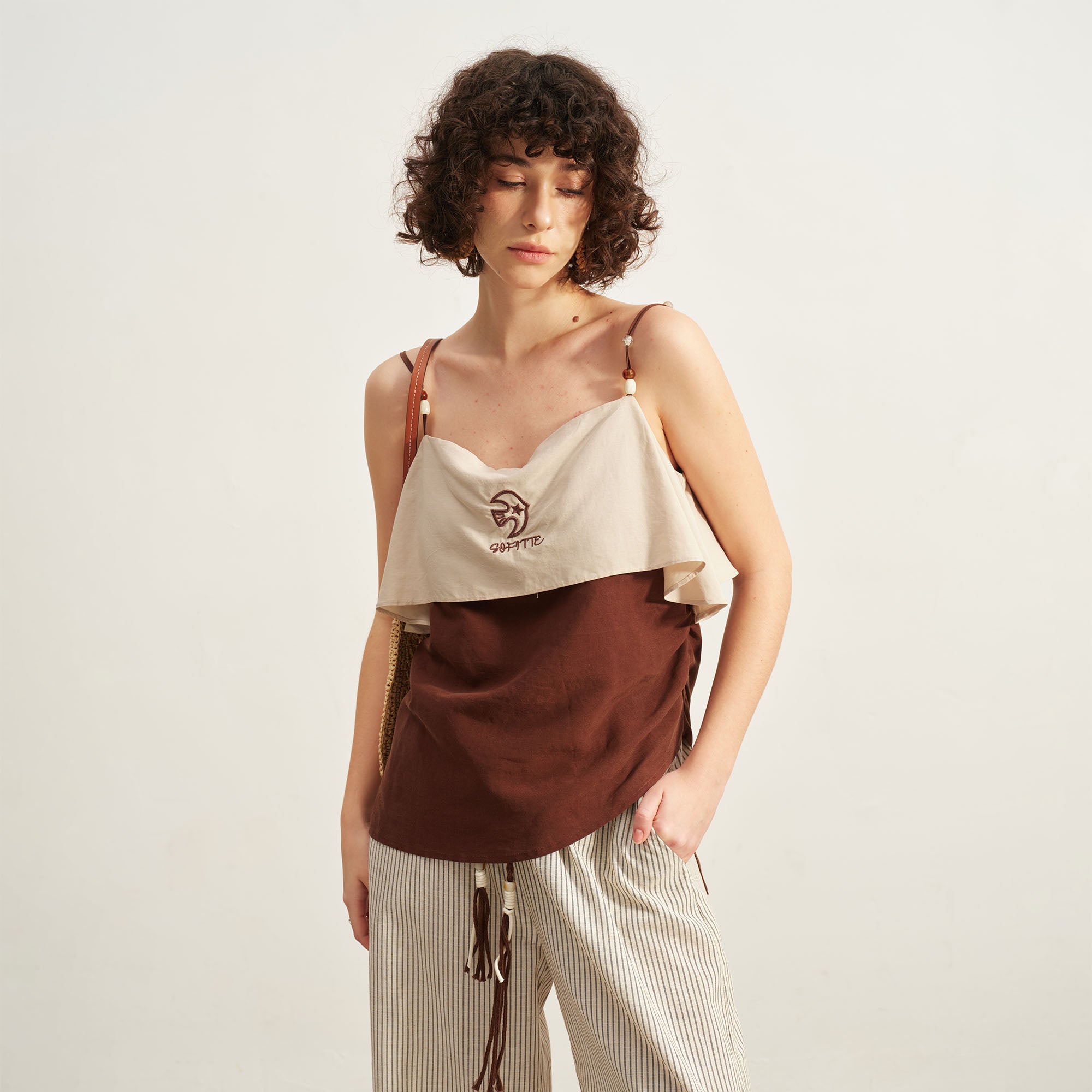 SOFITTE Beaded Strap Contrast Layered Top