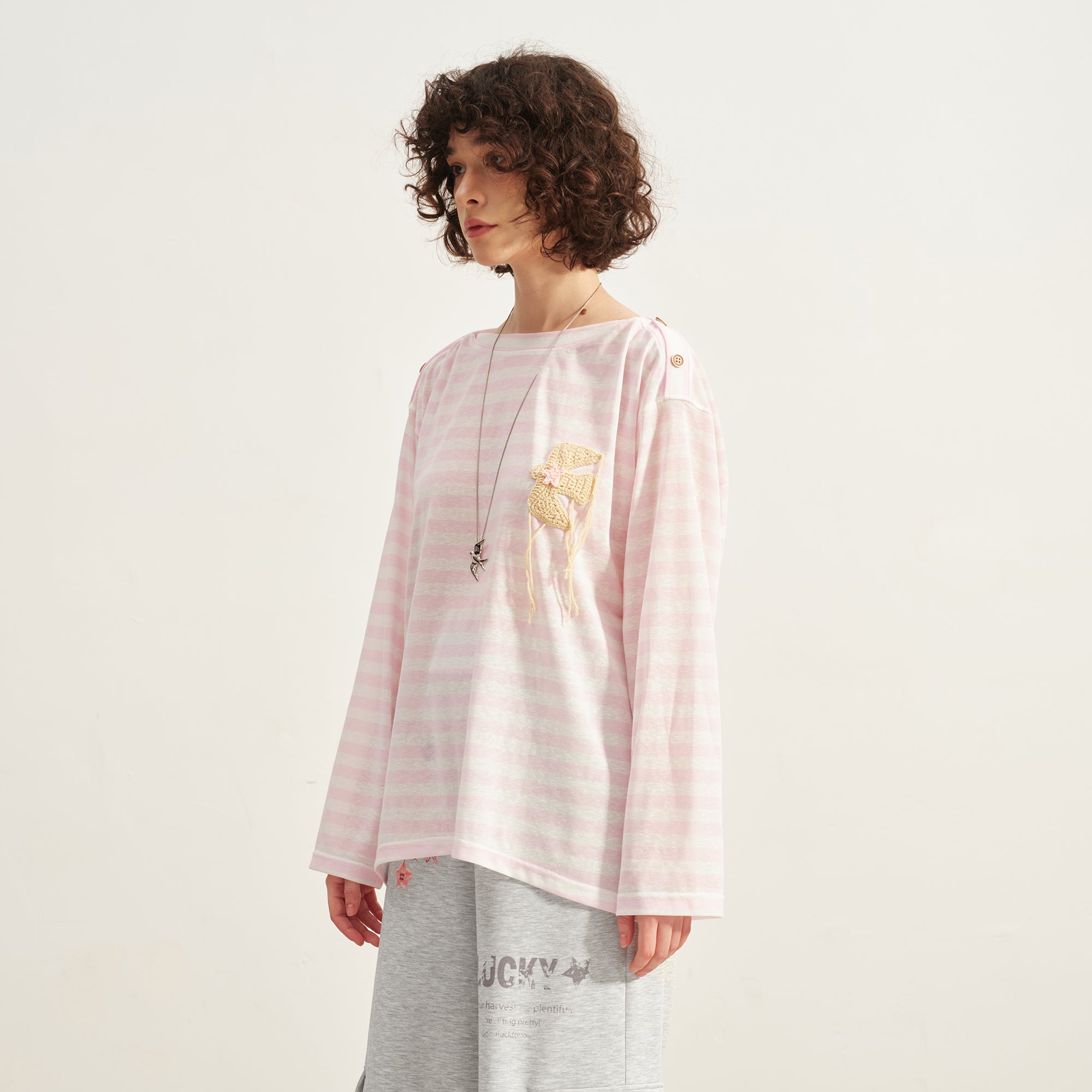SOFITTE Striped Crochet Graphics Long-Sleeve Tee