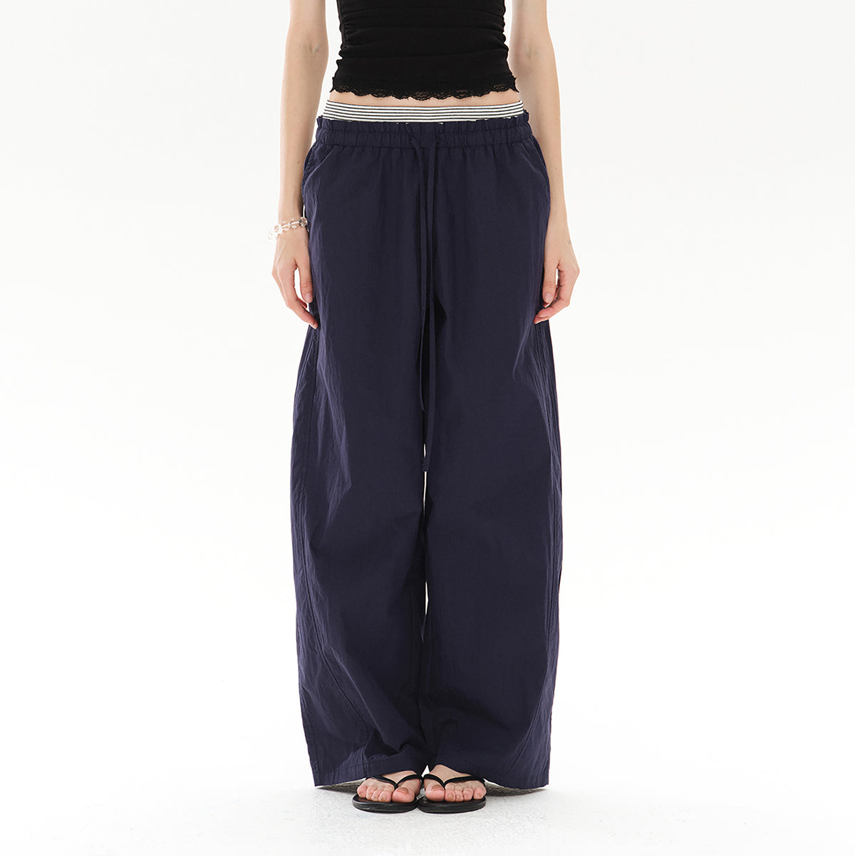 COSTUSTOOT Striped Spliced Wide-Leg Parachute Pants