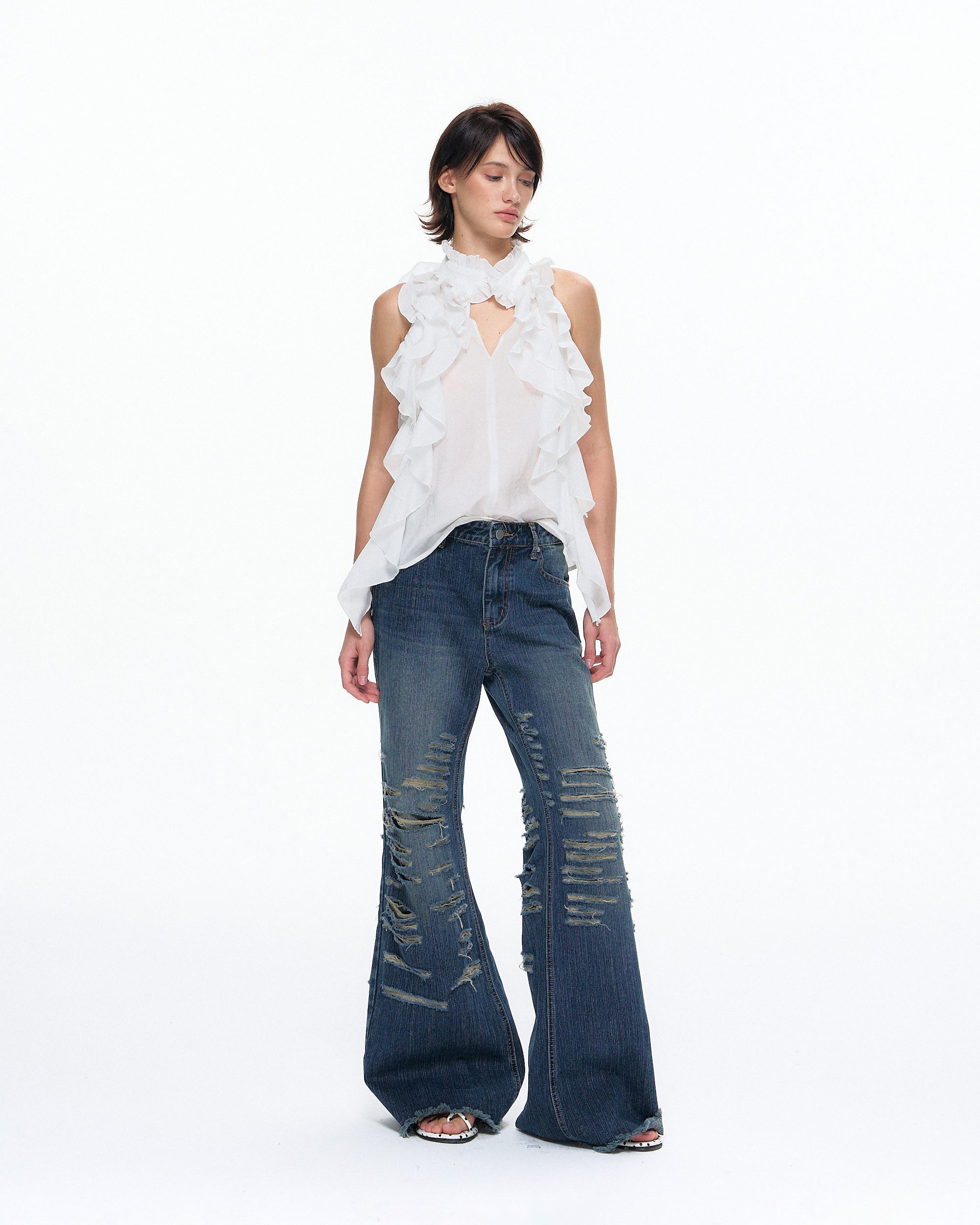 10AMSOTIIIIIIRED Tiered Ruffle Sleeveless Top & Asymmetric Skirt Set