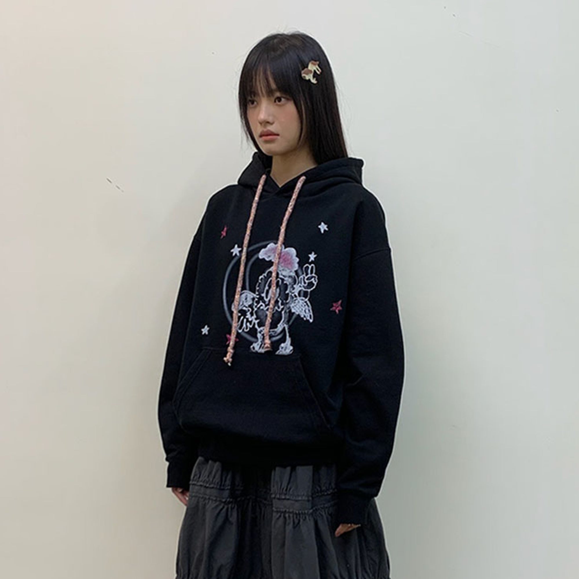 NEVERSEEZ Angel Star Cartoon Graphic Hoodie
