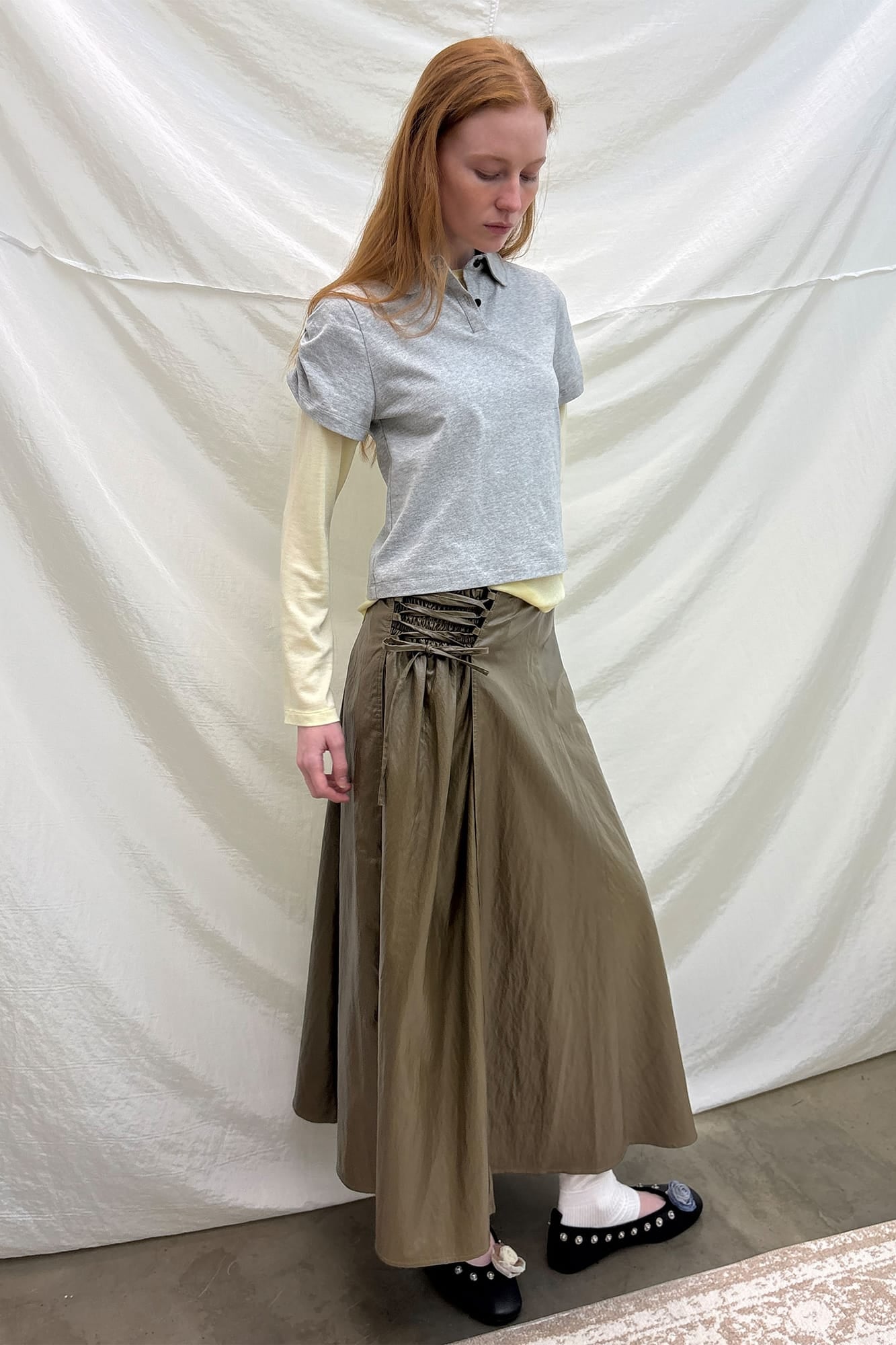 NEVERSEEZ Faux-Leather Lace-Up Wrap Maxi Skirt