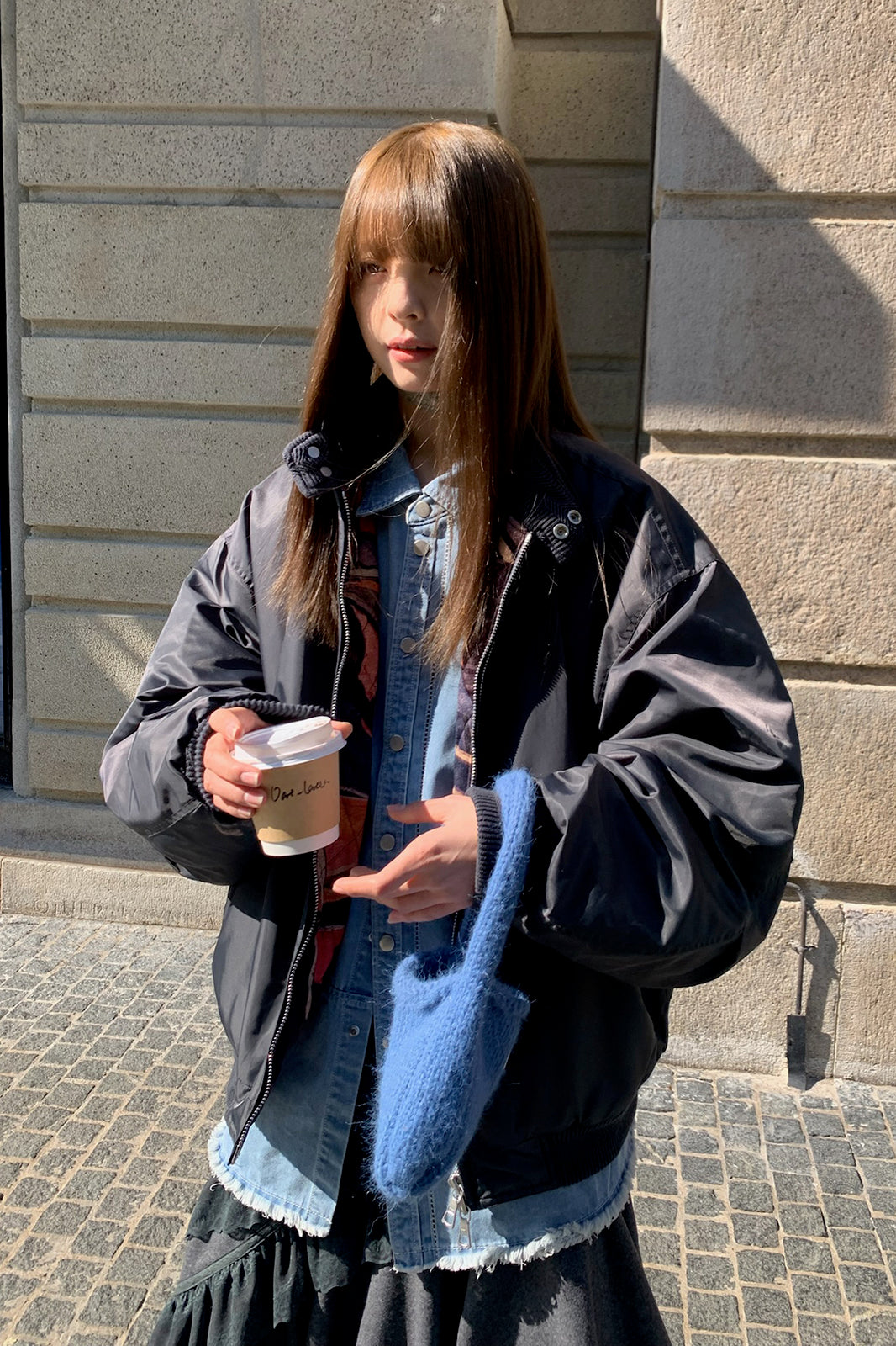 NEVERSEEZ Graphic-Lining Embroidered-Flower Bomber Jacket