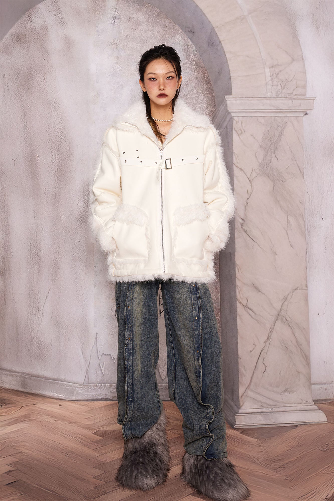 WHYNOTDANCE Reversible Faux Fur PU Jacket