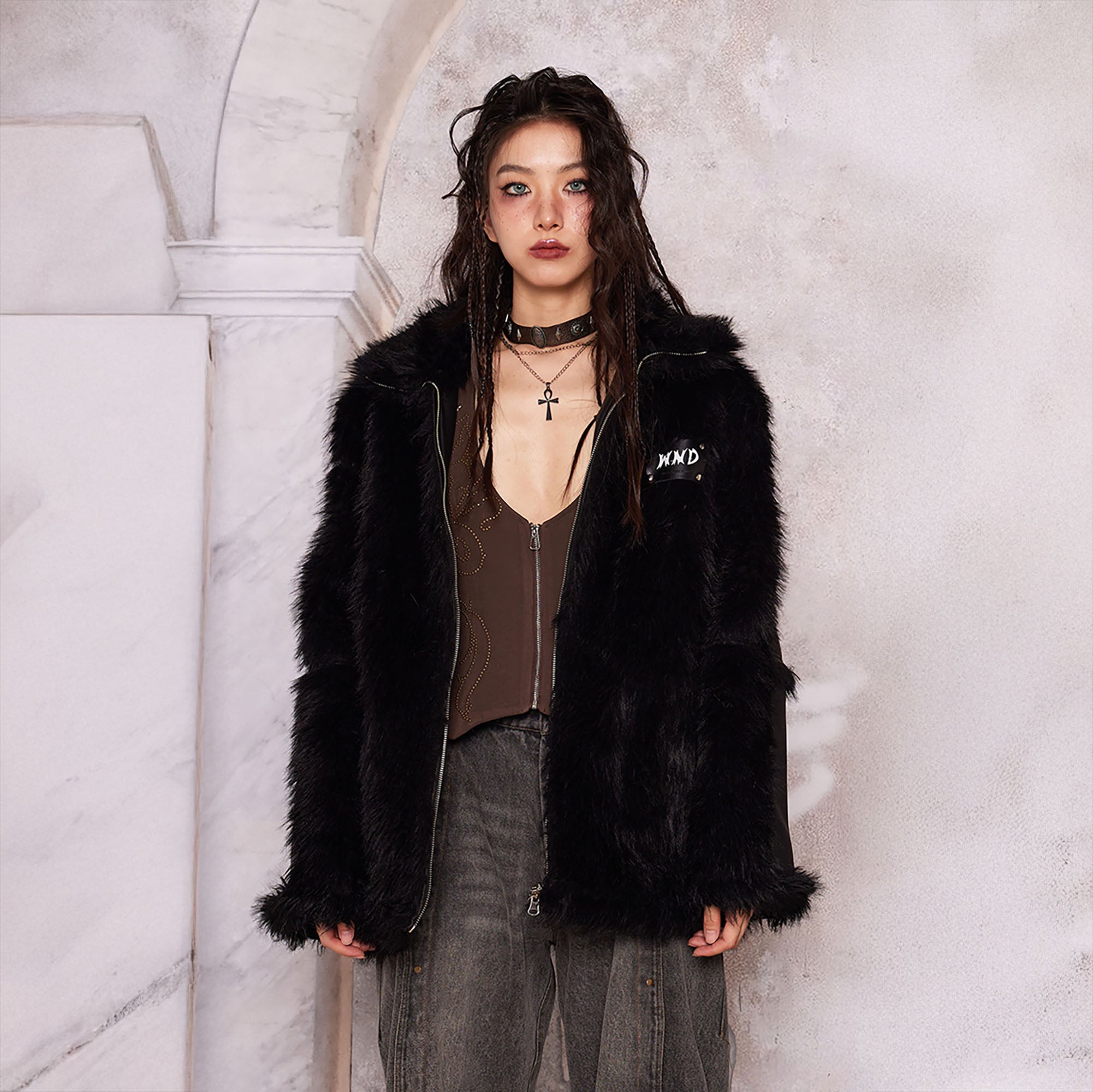 WHYNOTDANCE Reversible Faux Fur PU Jacket