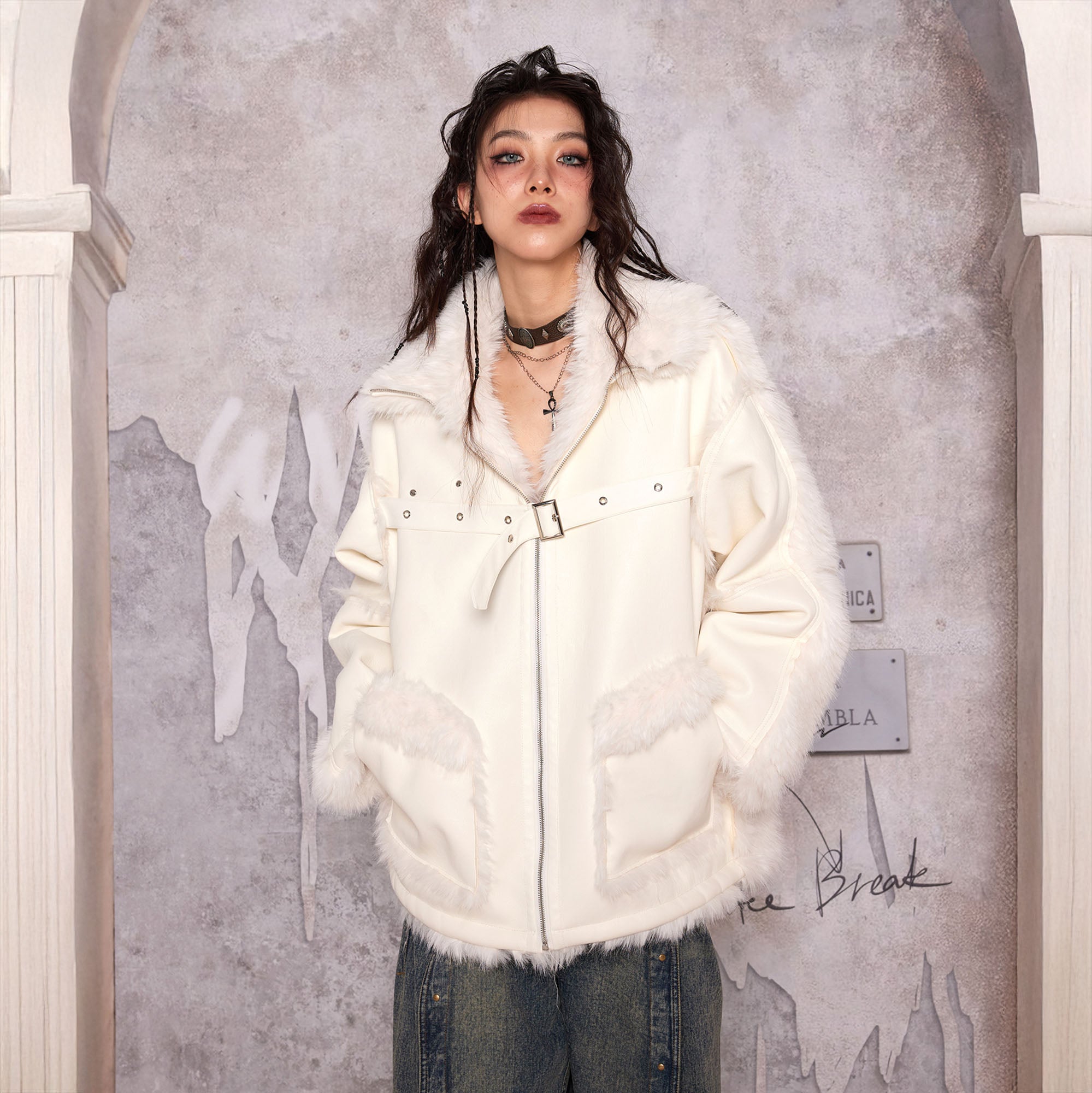 WHYNOTDANCE Reversible Faux Fur PU Jacket