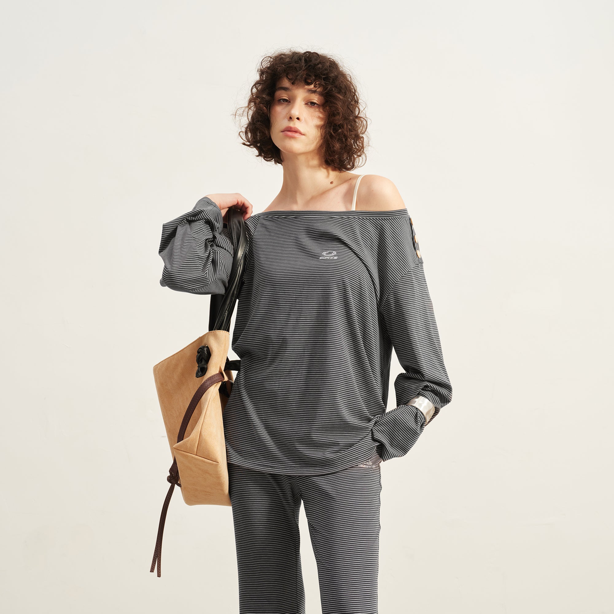 SOFITTE Off-Shoulder Striped Drape Tee
