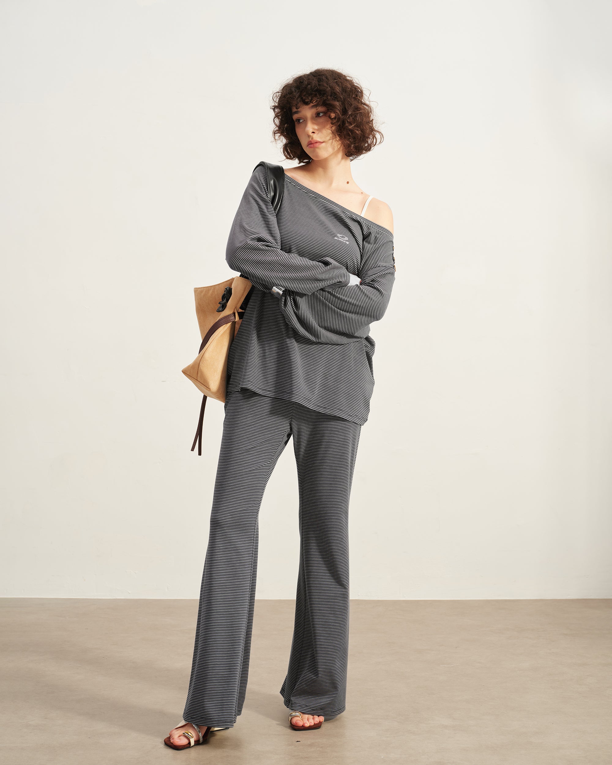 SOFITTE Off-Shoulder Striped Drape Tee