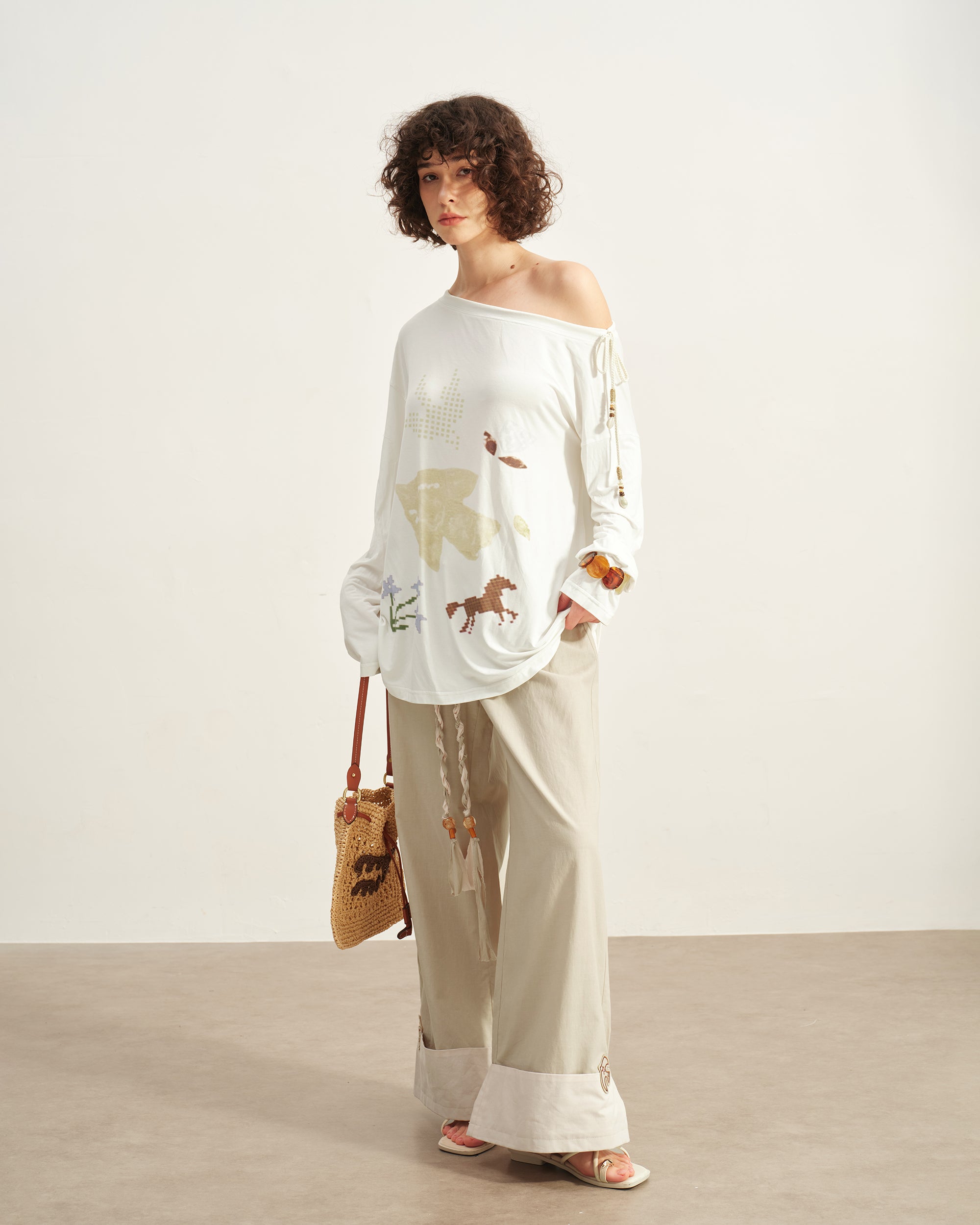SOFITTE Fold-Hem Braided Drawstring Casual Pants