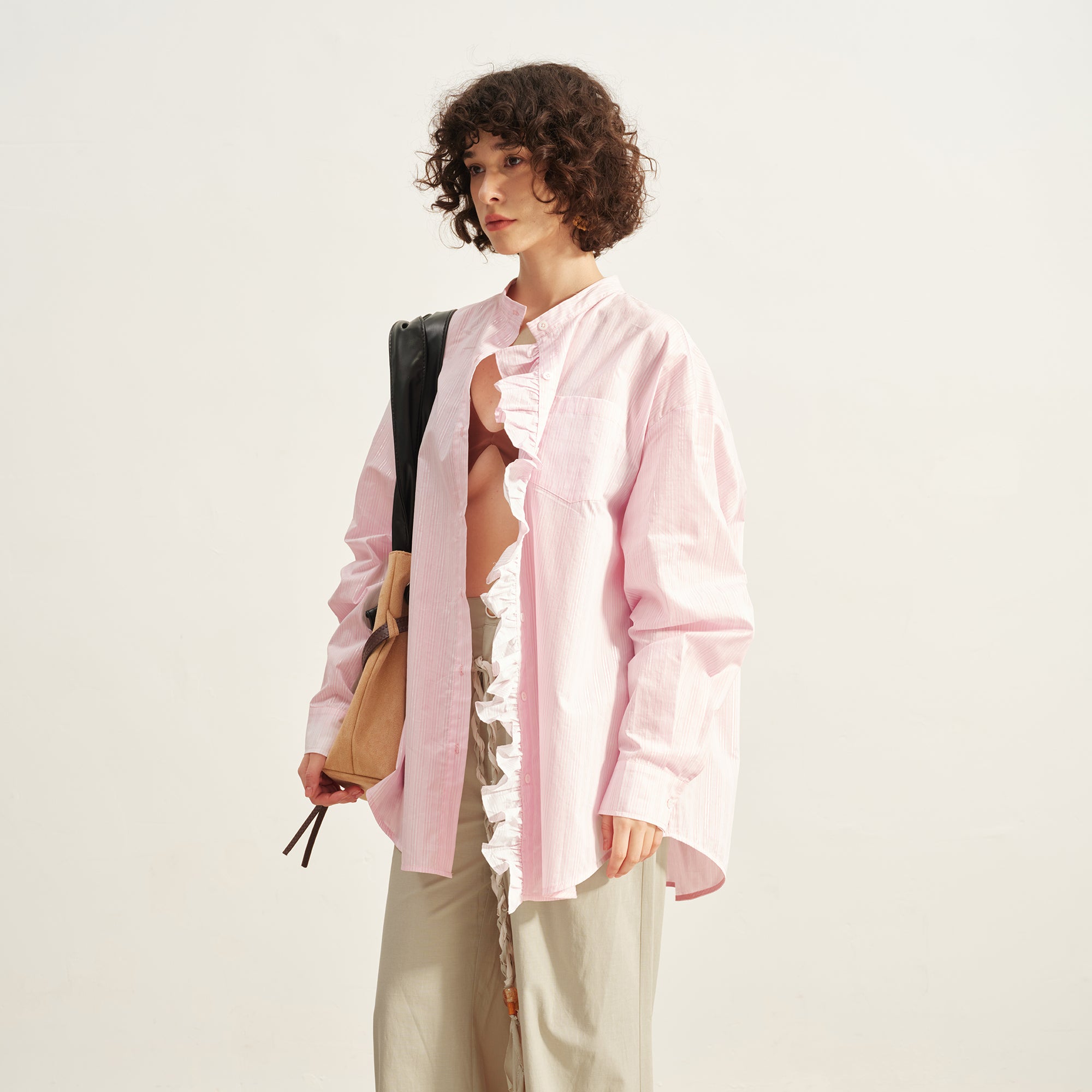 SOFITTE Striped Ruffle Placket Shirt