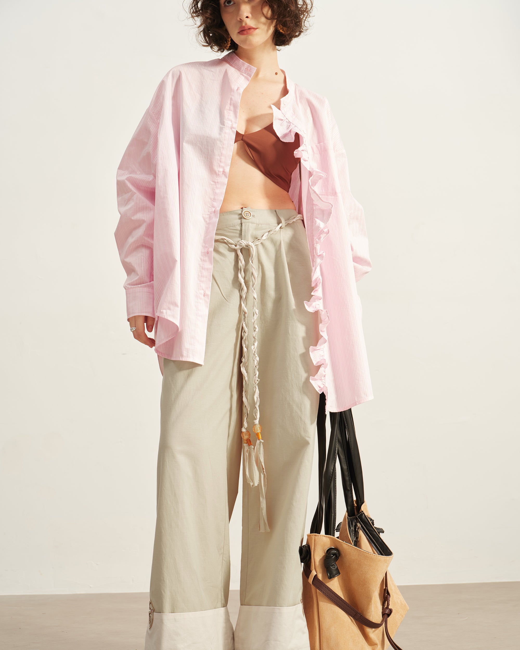 SOFITTE Striped Ruffle Placket Shirt