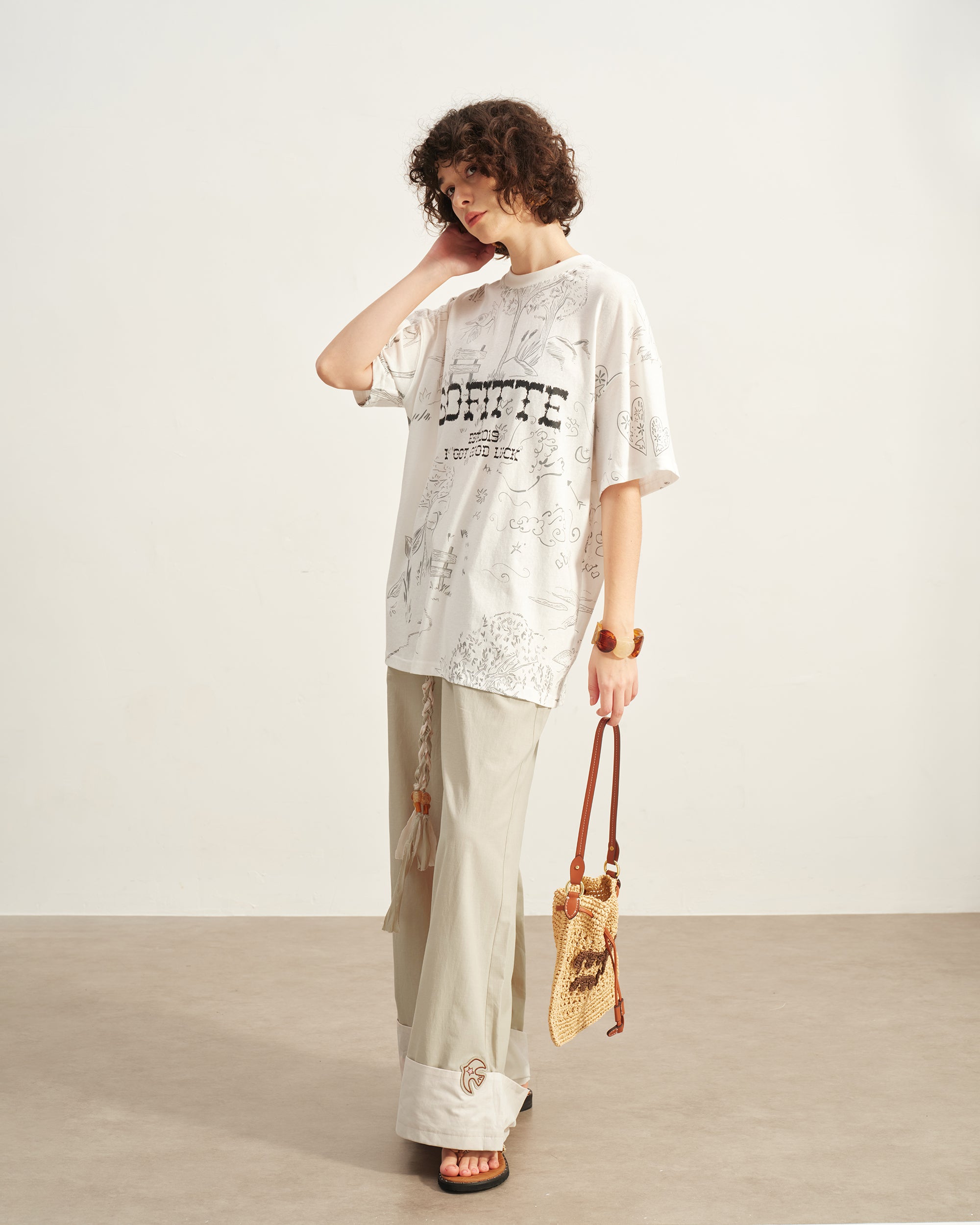 SOFITTE Fold-Hem Braided Drawstring Casual Pants