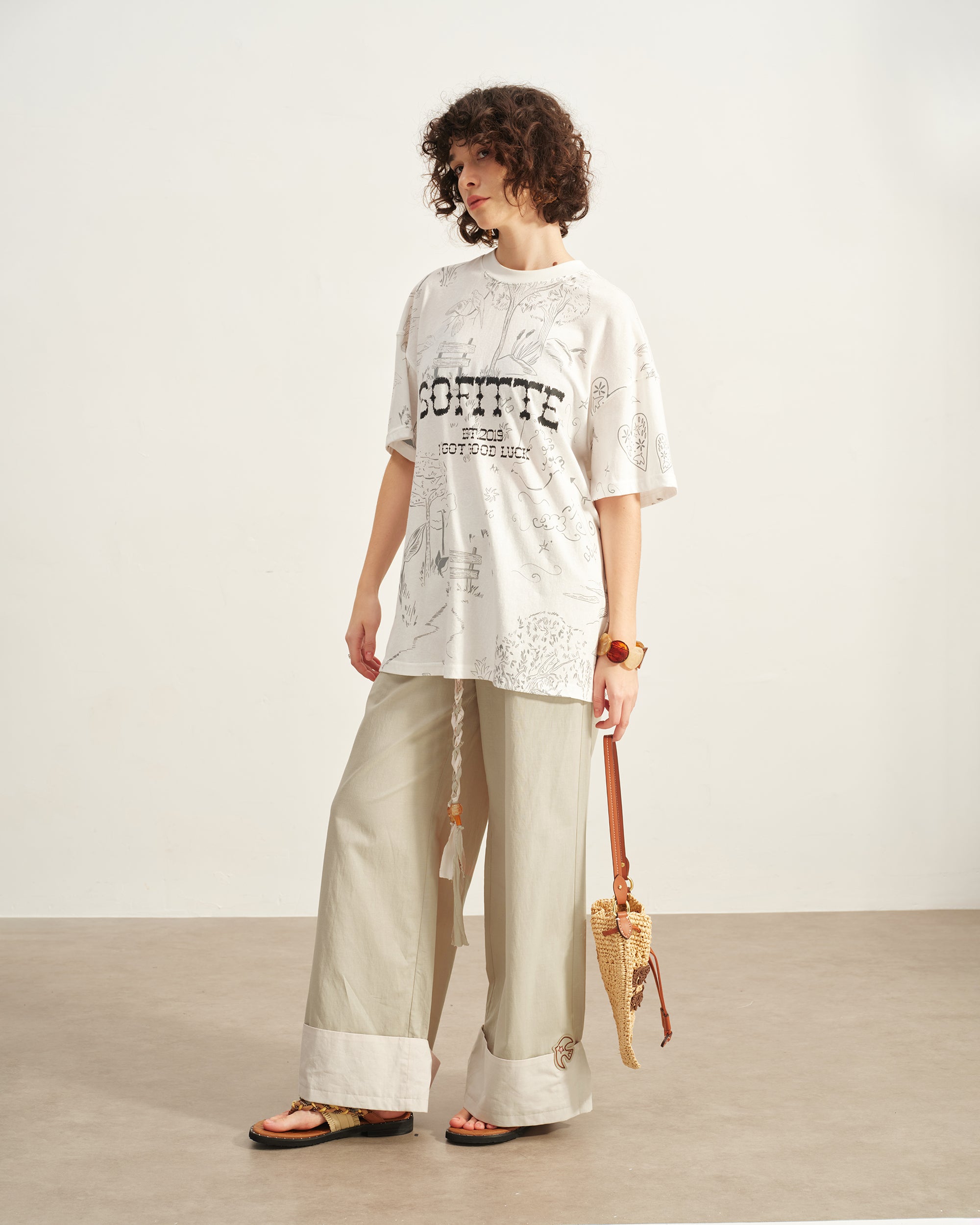 SOFITTE Fold-Hem Braided Drawstring Casual Pants