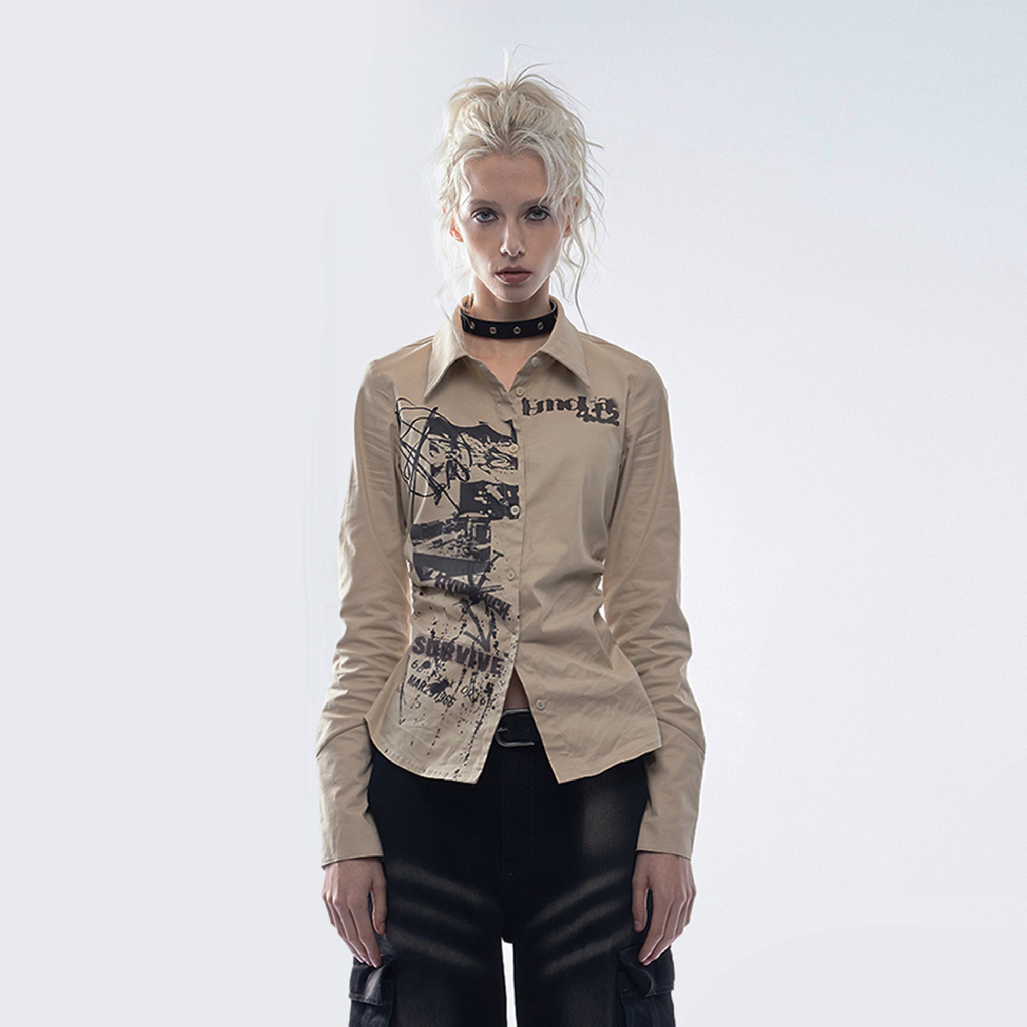 EMOHA Punk Graphic Cinched Waist Shirt