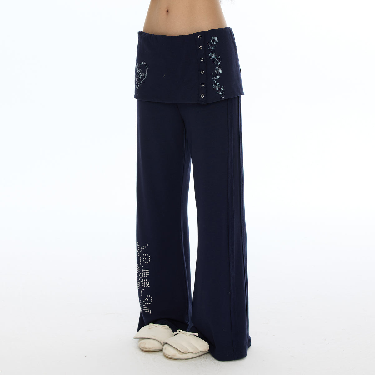 BETWEENAND Diamond Graphic Skirt-Overlay Flared Sweatpants