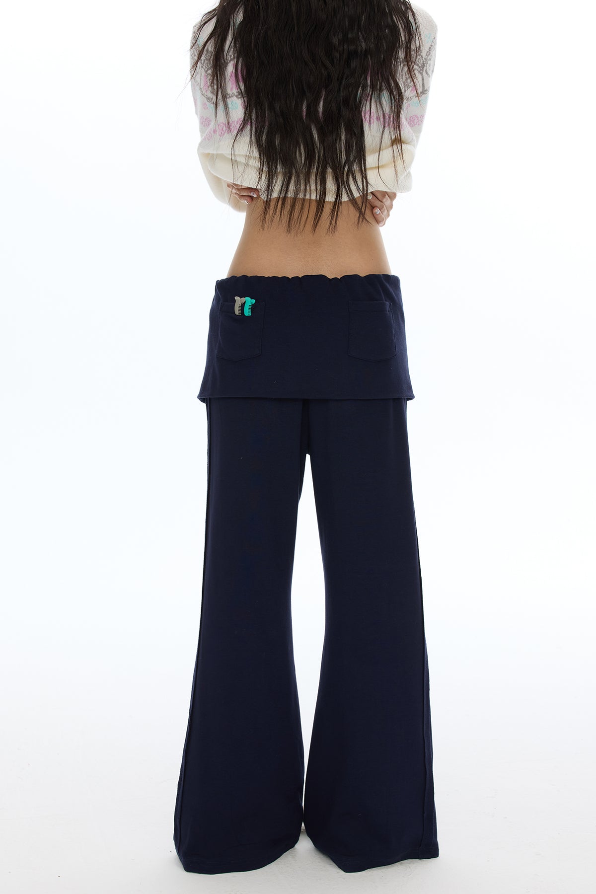 BETWEENAND Diamond Graphic Skirt-Overlay Flared Sweatpants