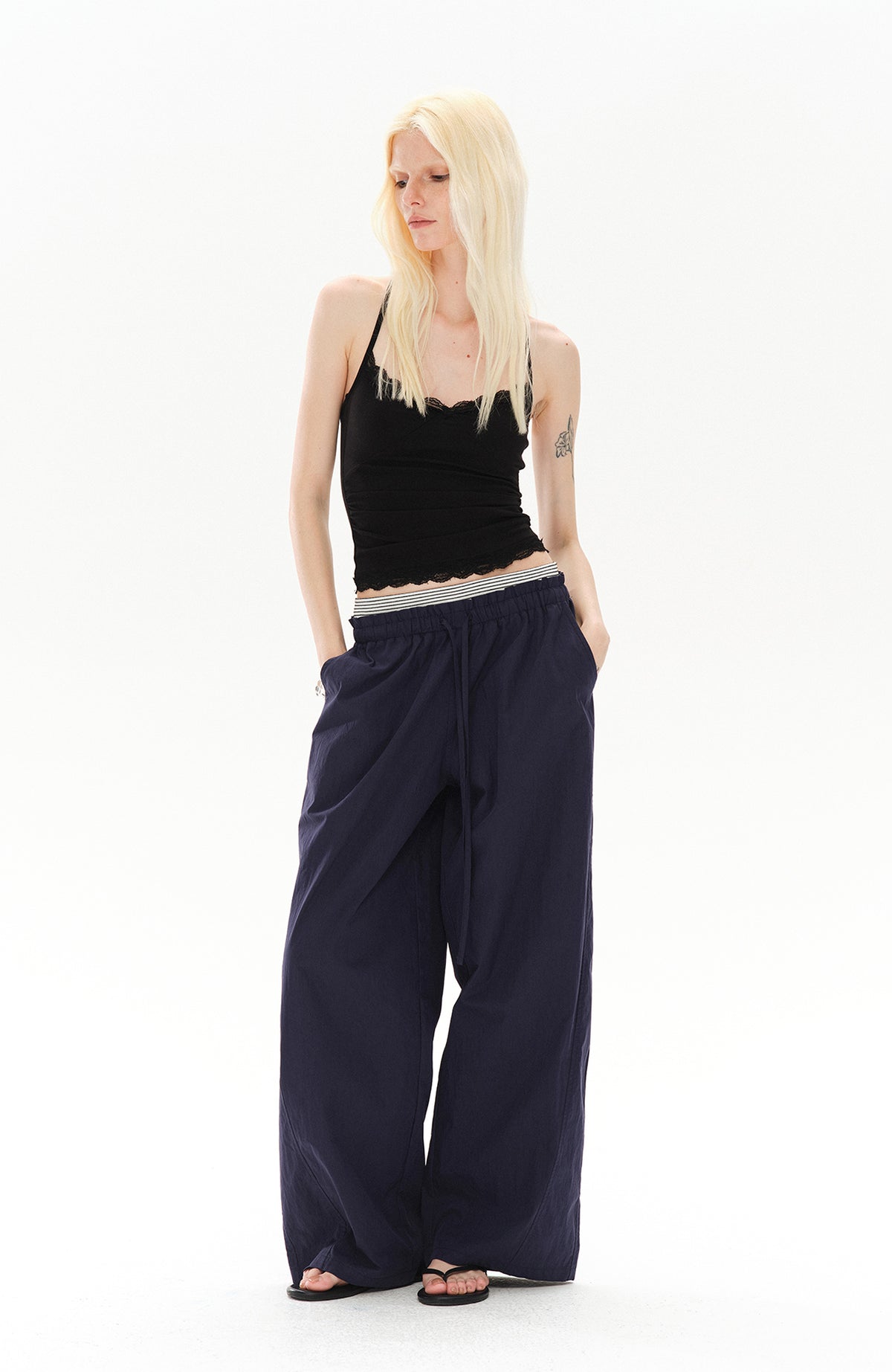 COSTUSTOOT Striped Spliced Wide-Leg Parachute Pants