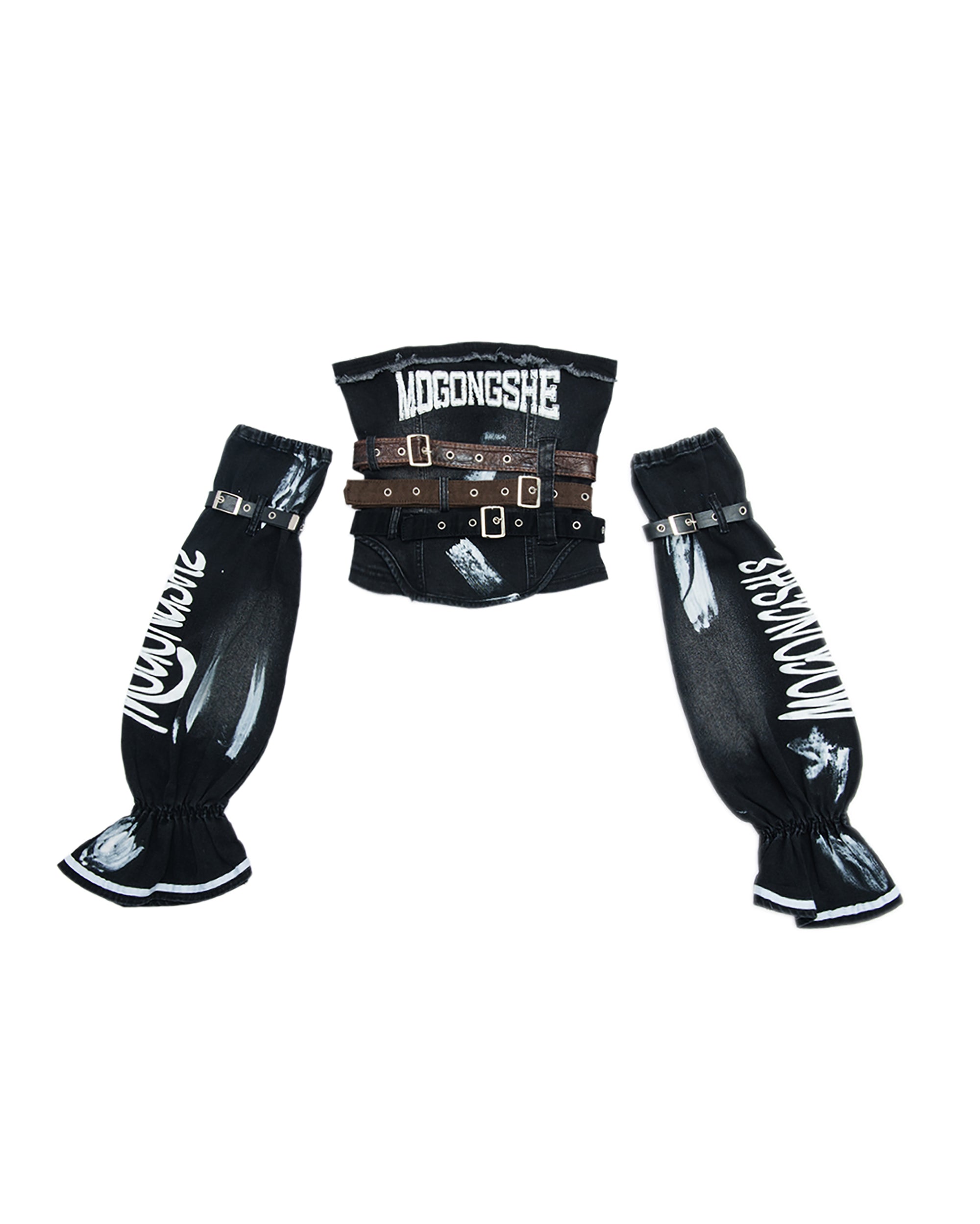 MOGONGSHE Detachable Sleeves Buckled Corset Top