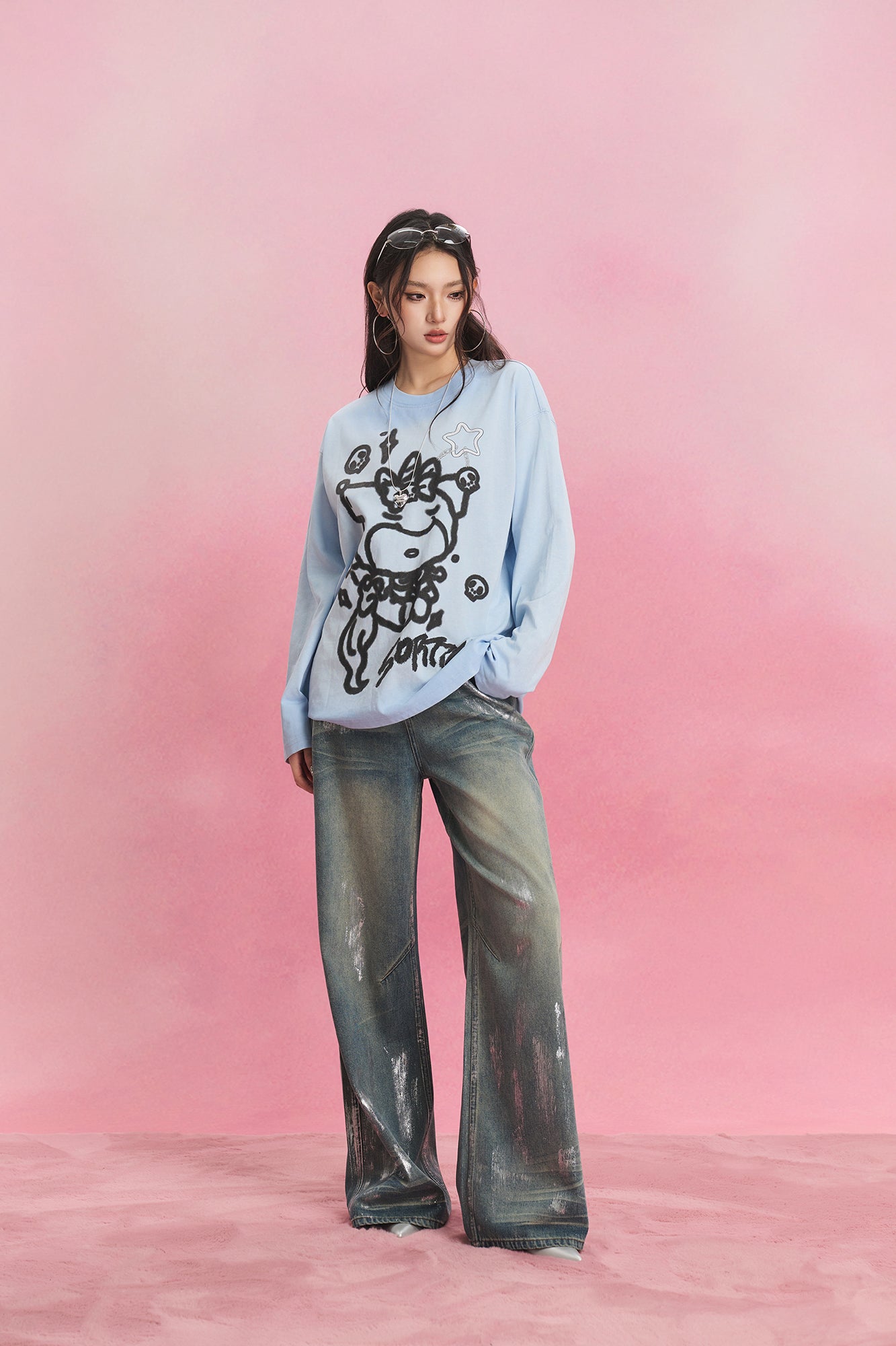 SOFITTE Foil Glaze Washed Wide-Leg Jeans