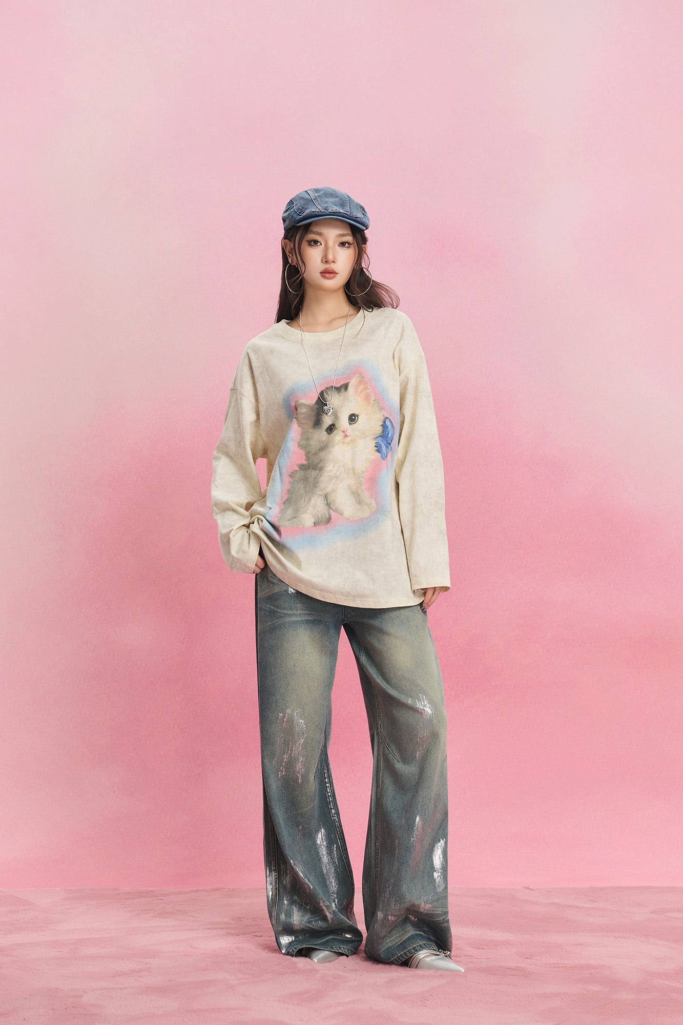 SOFITTE Foil Glaze Washed Wide-Leg Jeans