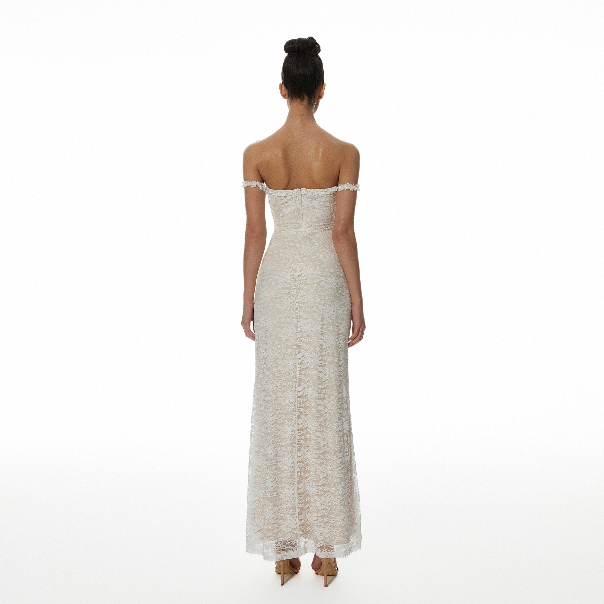 MILLIONLOTUS Lace Off-Shoulder Maxi Dress