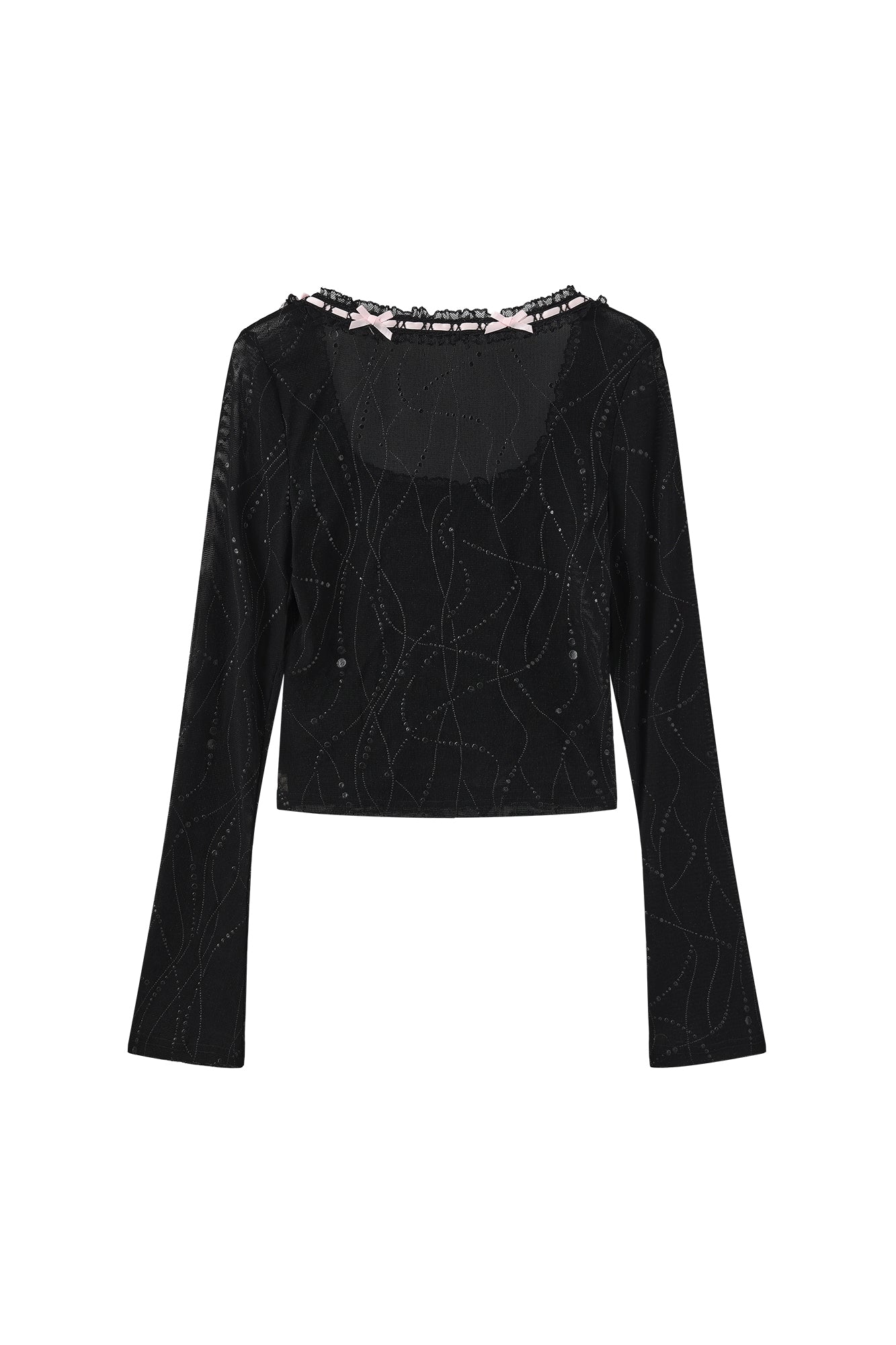 JIUWU PARK Contrast Bow-Trim Mesh Long-Sleeve Tee
