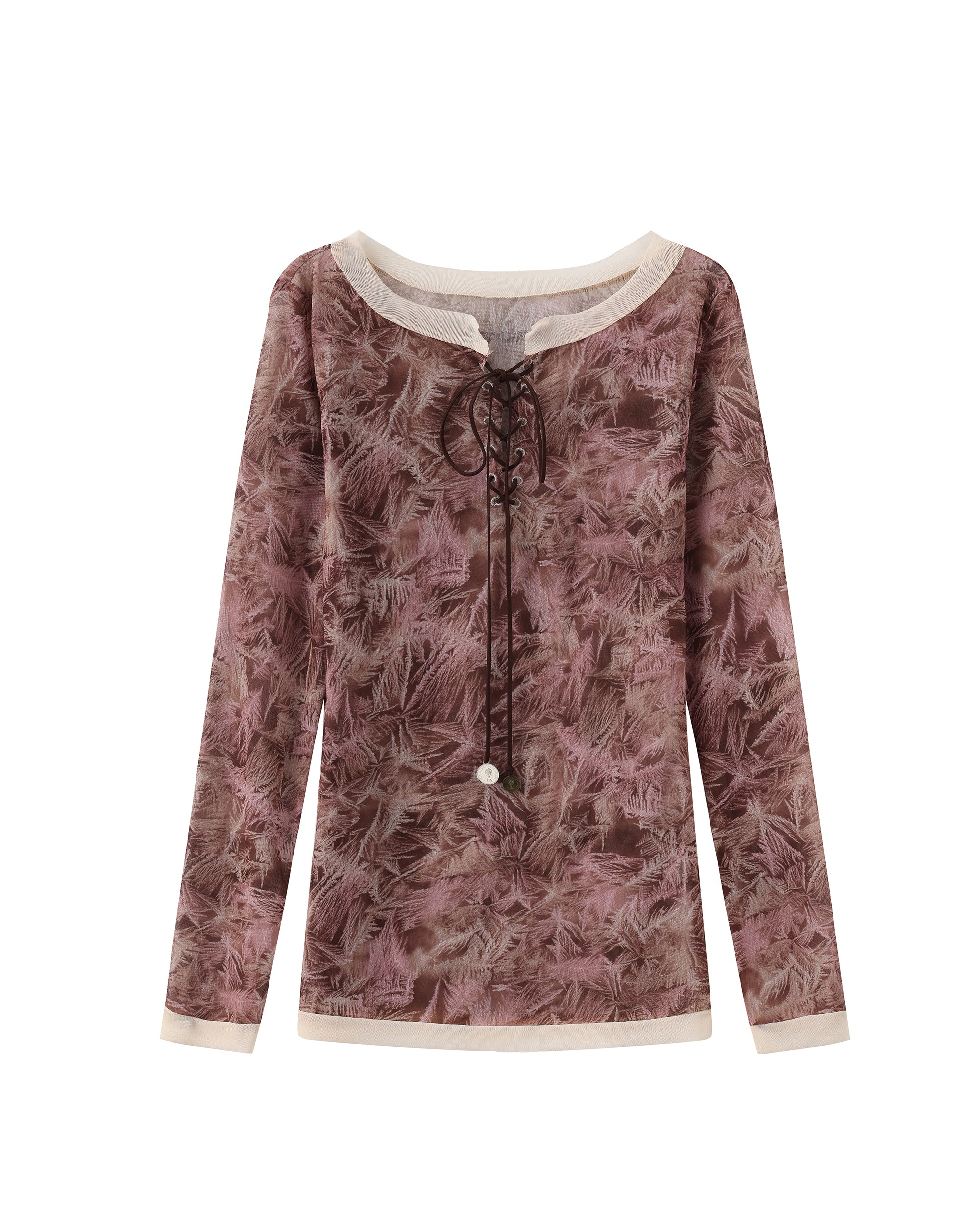 JIUWU PARK Maple Print Mesh Long-Sleeve Tee