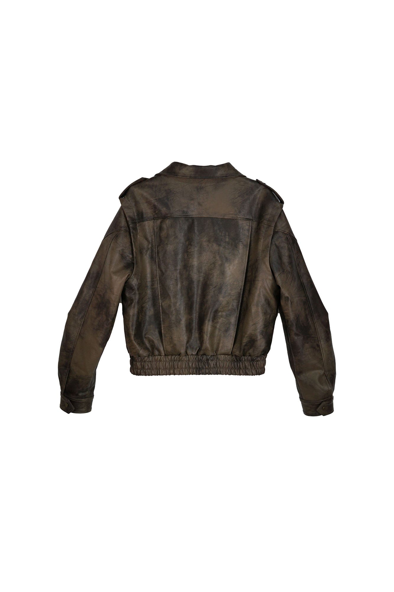 CESTNOUS Distressed Dual-Zip Faux Leather Biker Jacket