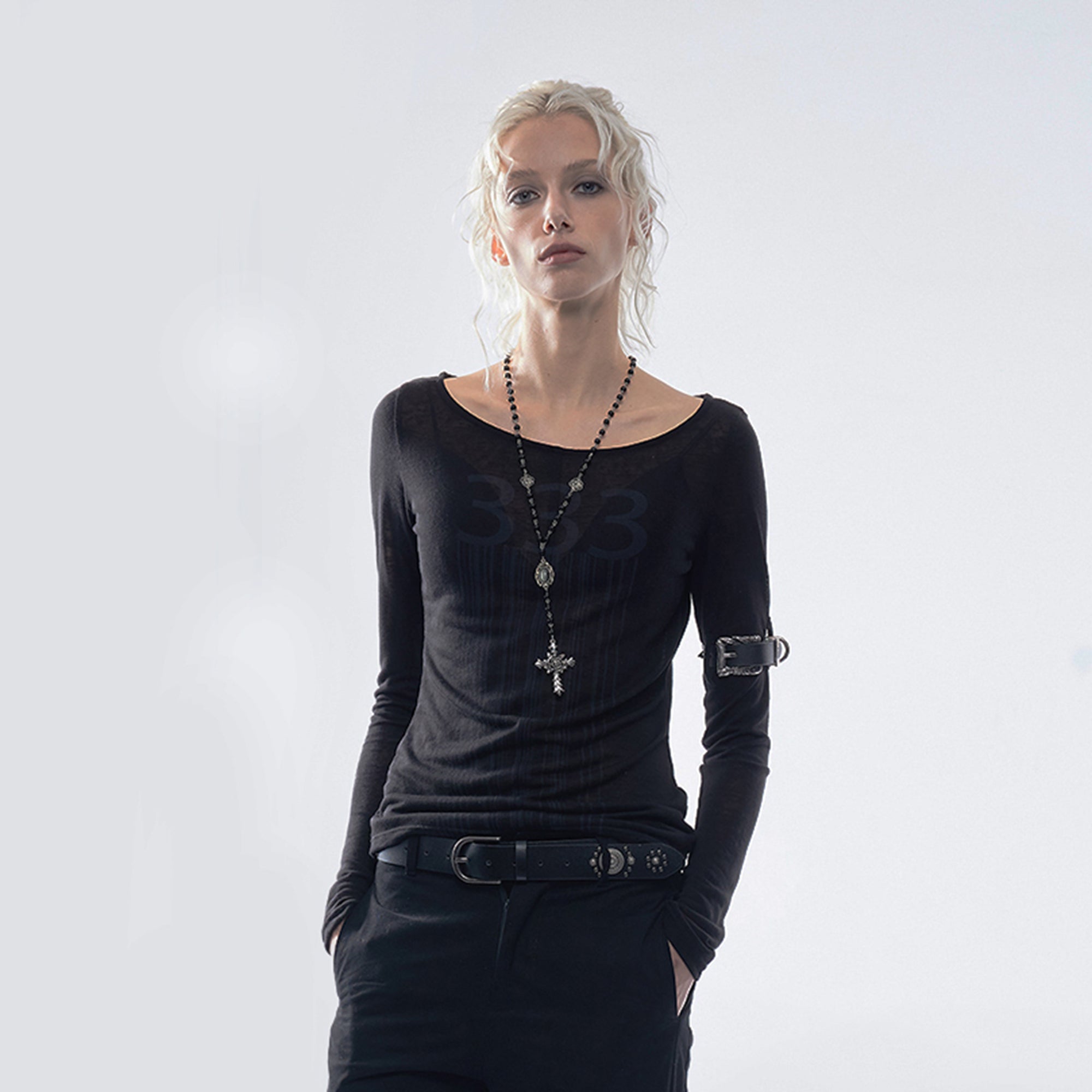 EMOHA 333 Graphic Sheer Long Sleeve Tee