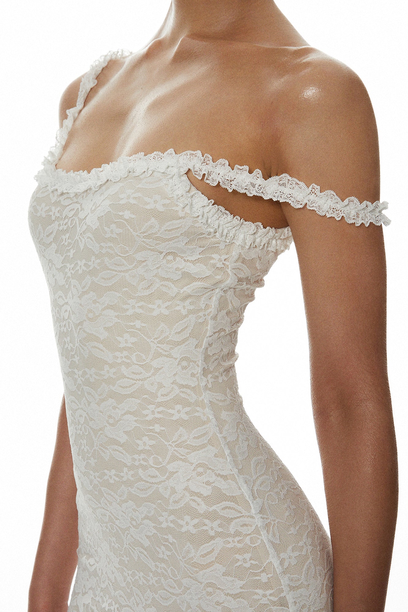 MILLIONLOTUS Lace Off-Shoulder Maxi Dress