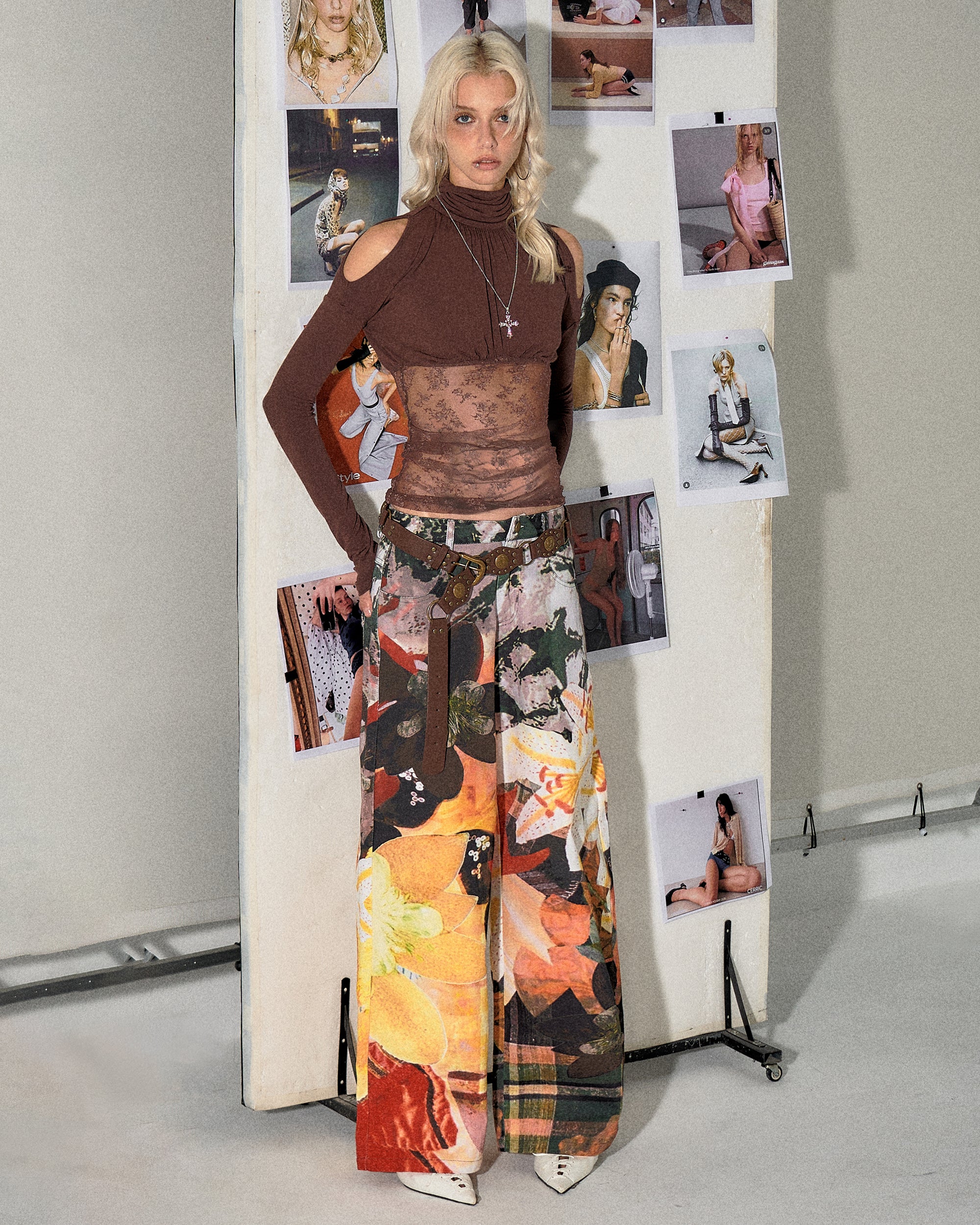 THE NEVERMORE Abstract Botanical Full-Print Wide-Leg Pants