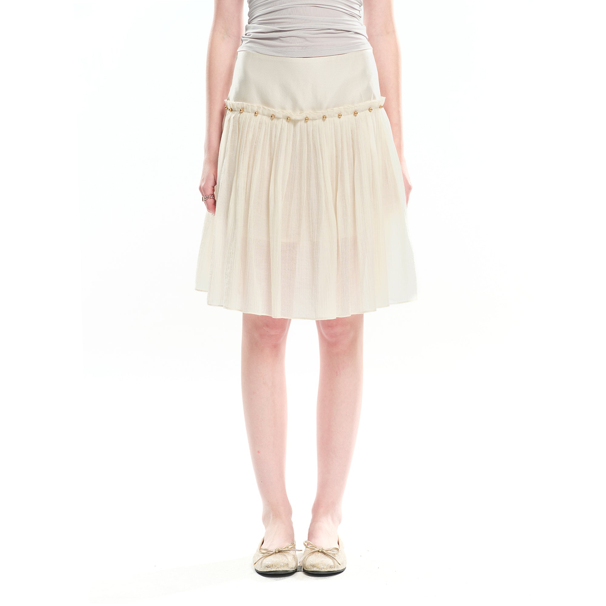 DOTYEARS Beaded Pleated Drop-Waist Skirt