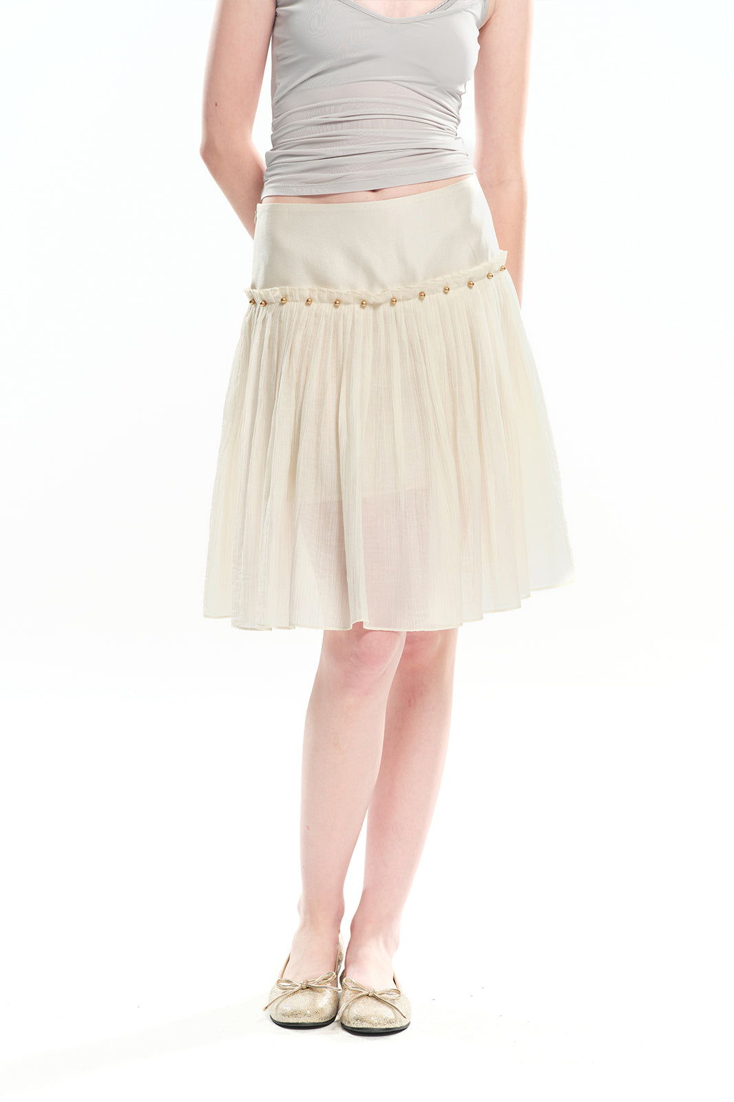 DOTYEARS Beaded Pleated Drop-Waist Skirt