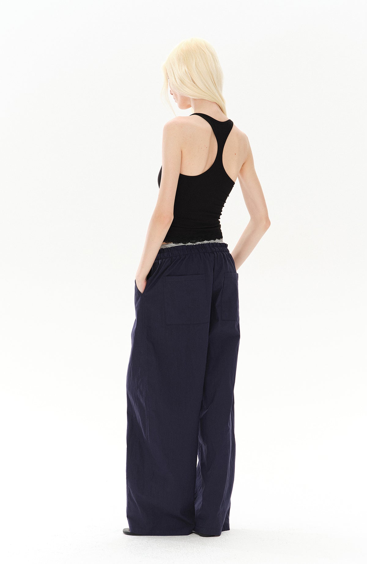 COSTUSTOOT Striped Spliced Wide-Leg Parachute Pants