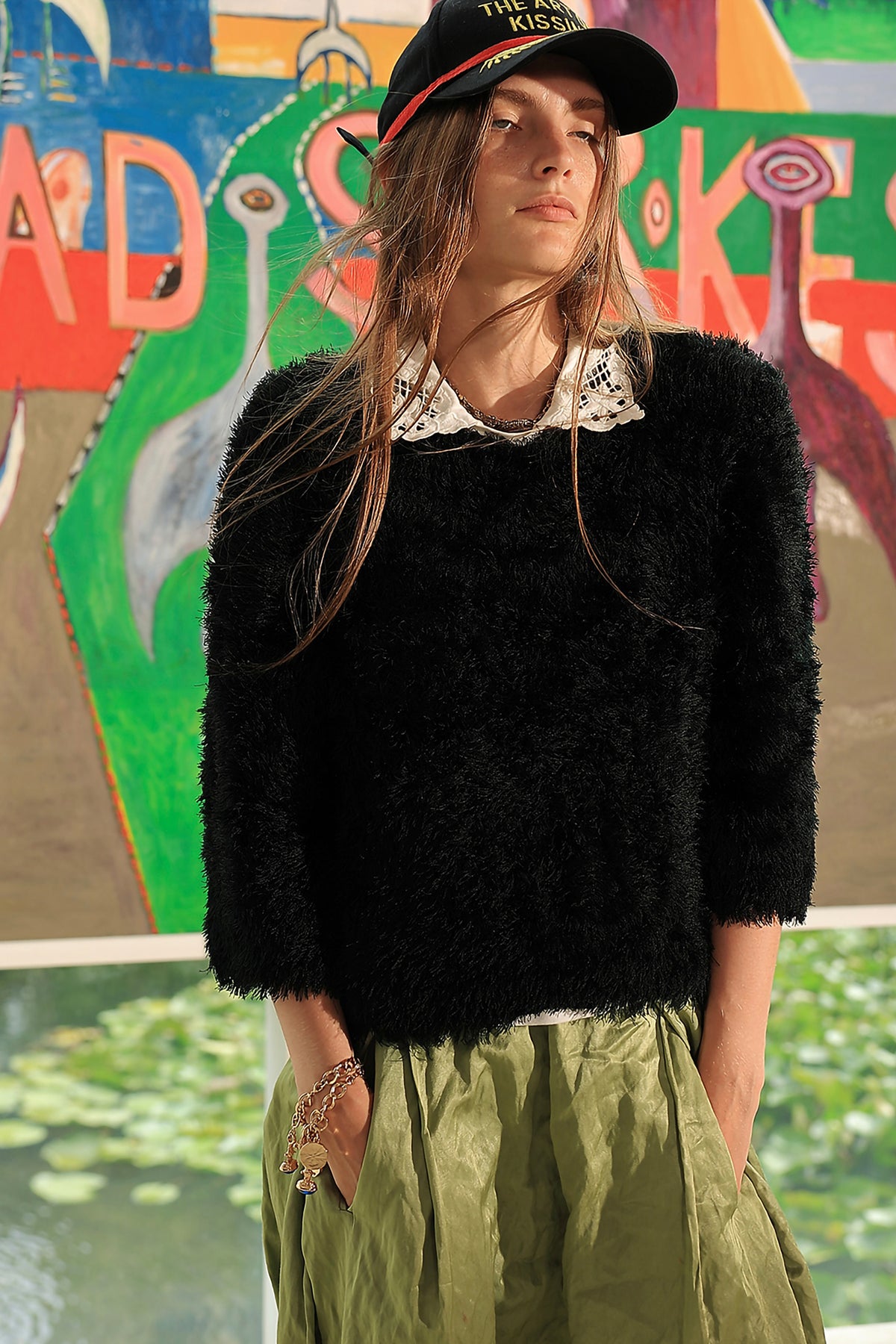 WINGFREE Plush Eyelash-Knit Three-Quarter Sleeve Top