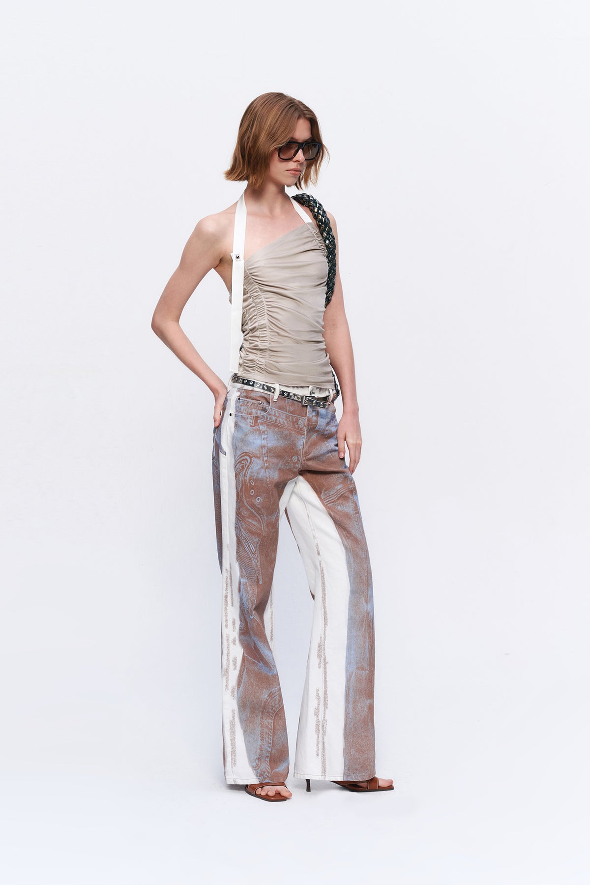 AURA LAND Retro Double-Sided Graphic Low-Rise Flared Jeans