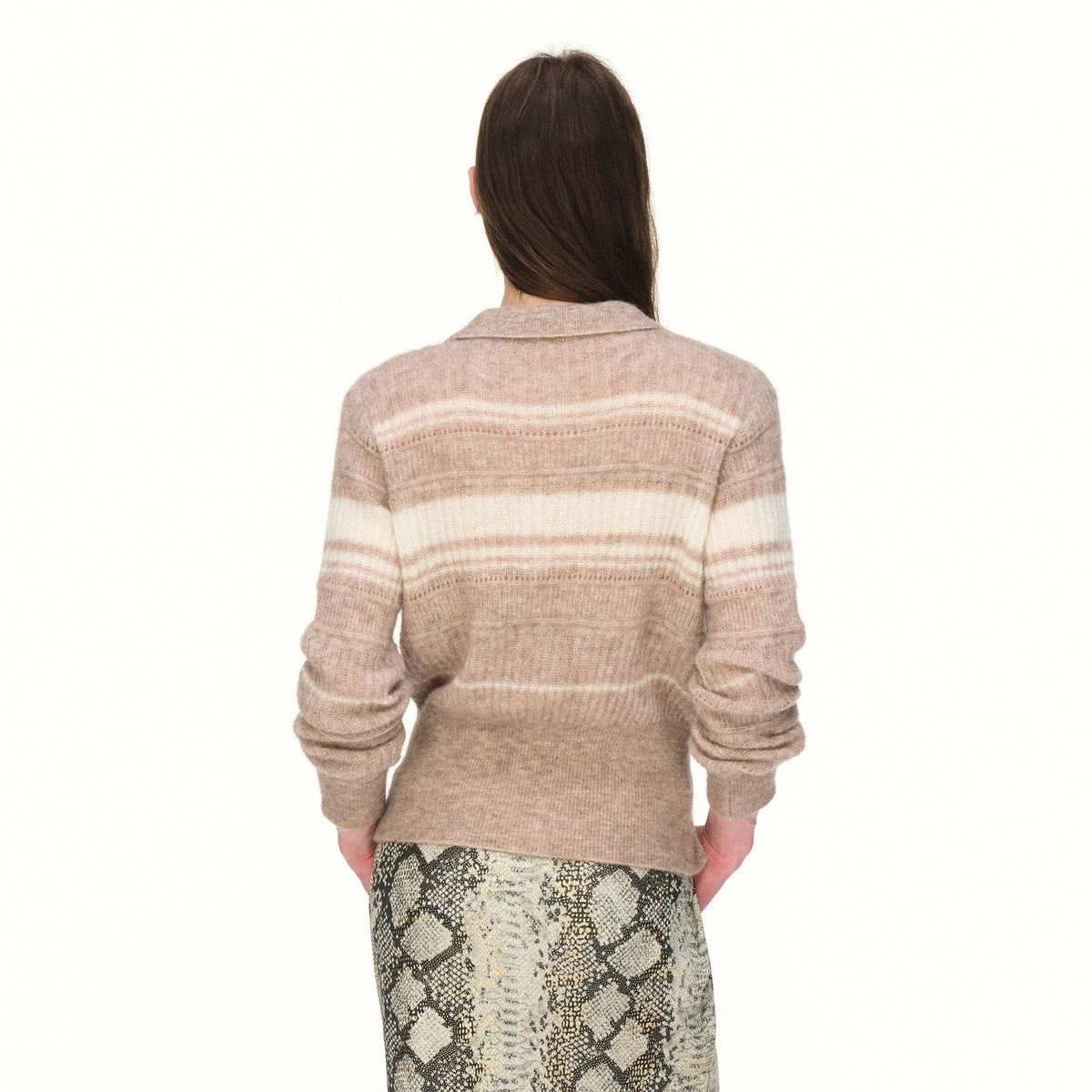 AURA LAND Retro Striped Polo-Neck Wool-Blend Fitted Sweater