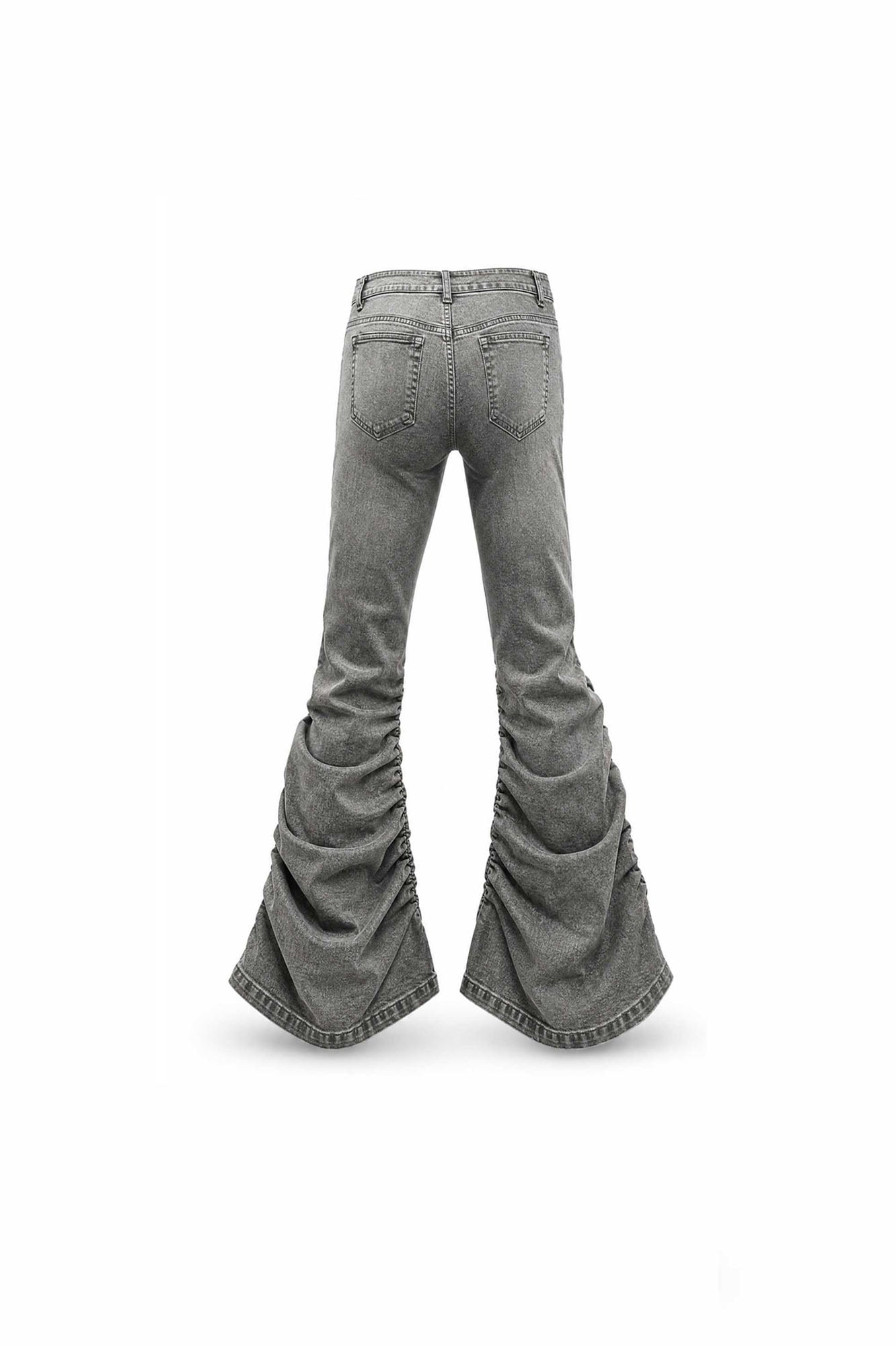 EMOHA Washed Ruched Flared Jeans