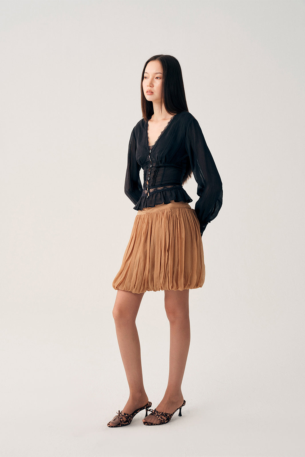 DOTYEARS Sheer Lace Slim-Fit Shirt