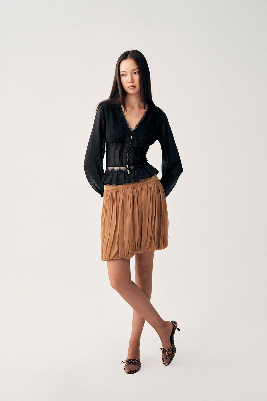 DOTYEARS Sheer Lace Slim-Fit Shirt