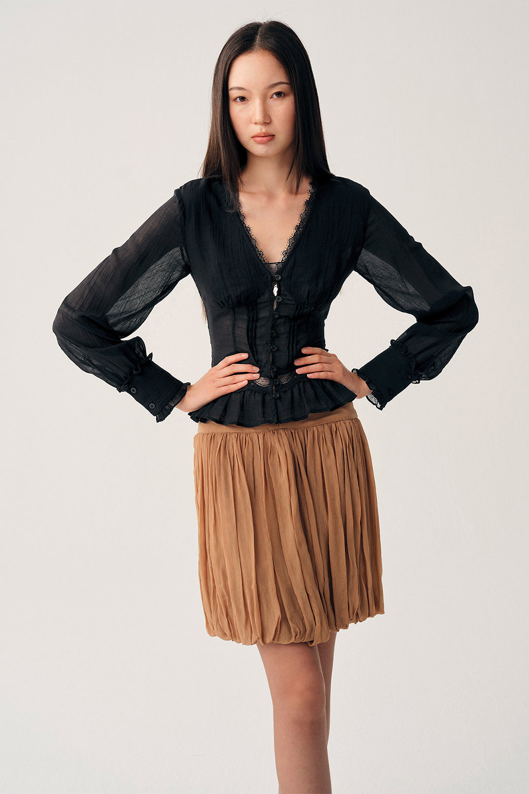 DOTYEARS Sheer Lace Slim-Fit Shirt