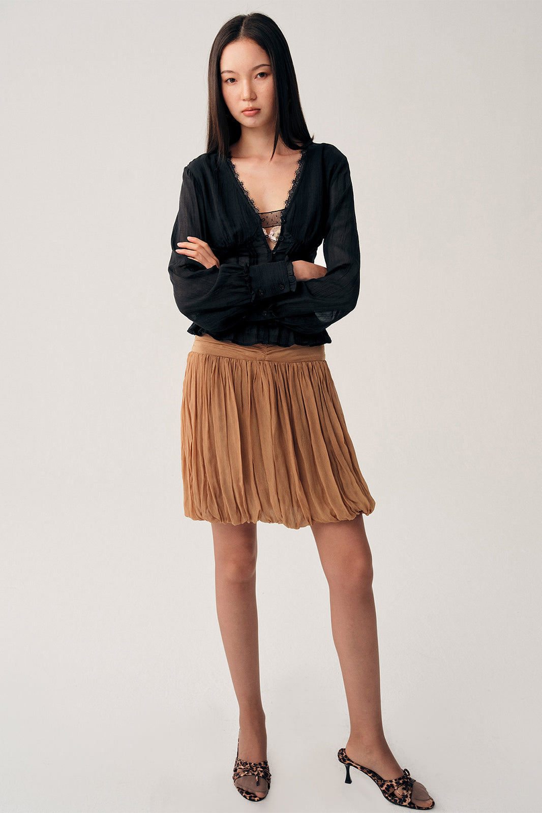 DOTYEARS Sheer Lace Slim-Fit Shirt