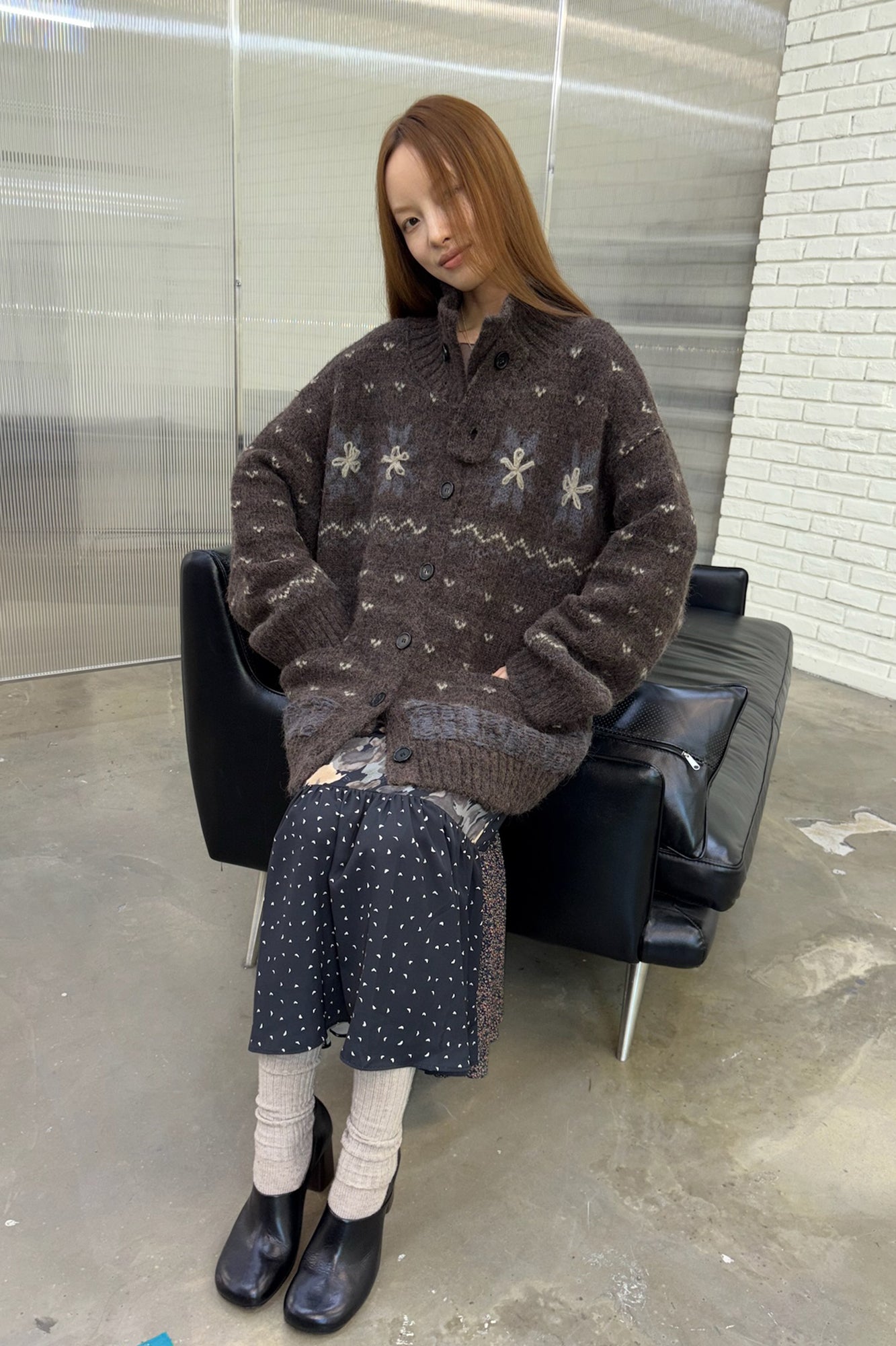 NEVERSEEZ Floral Jacquard Merino Wool-Blend Cardigan