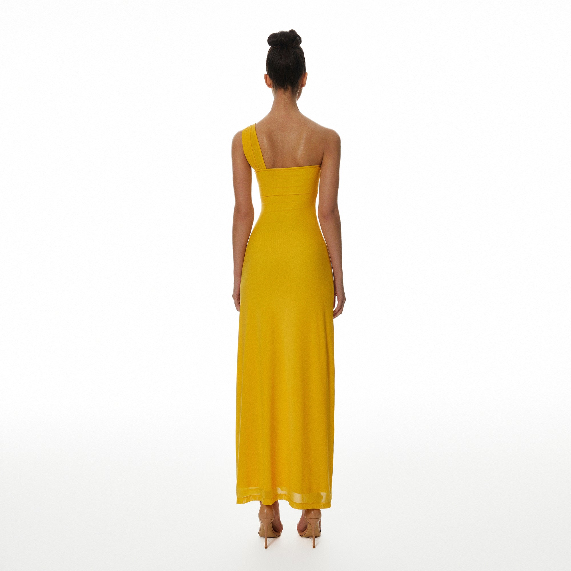 MILLIONLOTUS Rosette One-Shoulder Ruched Maxi Dress