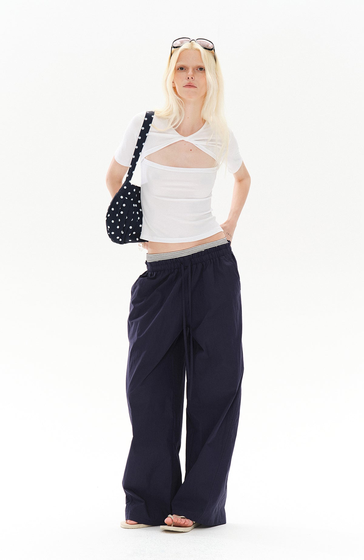 COSTUSTOOT Striped Spliced Wide-Leg Parachute Pants