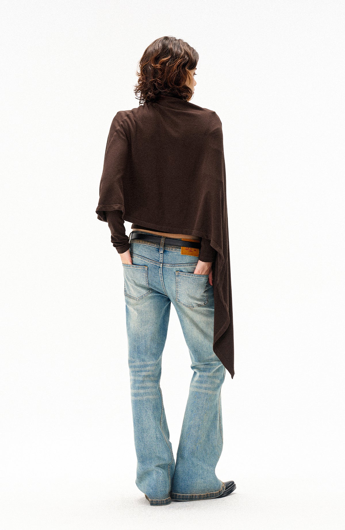 COSTUSTOOT Cape-Style Asymmetric Layered Knit Long-Sleeve Tee
