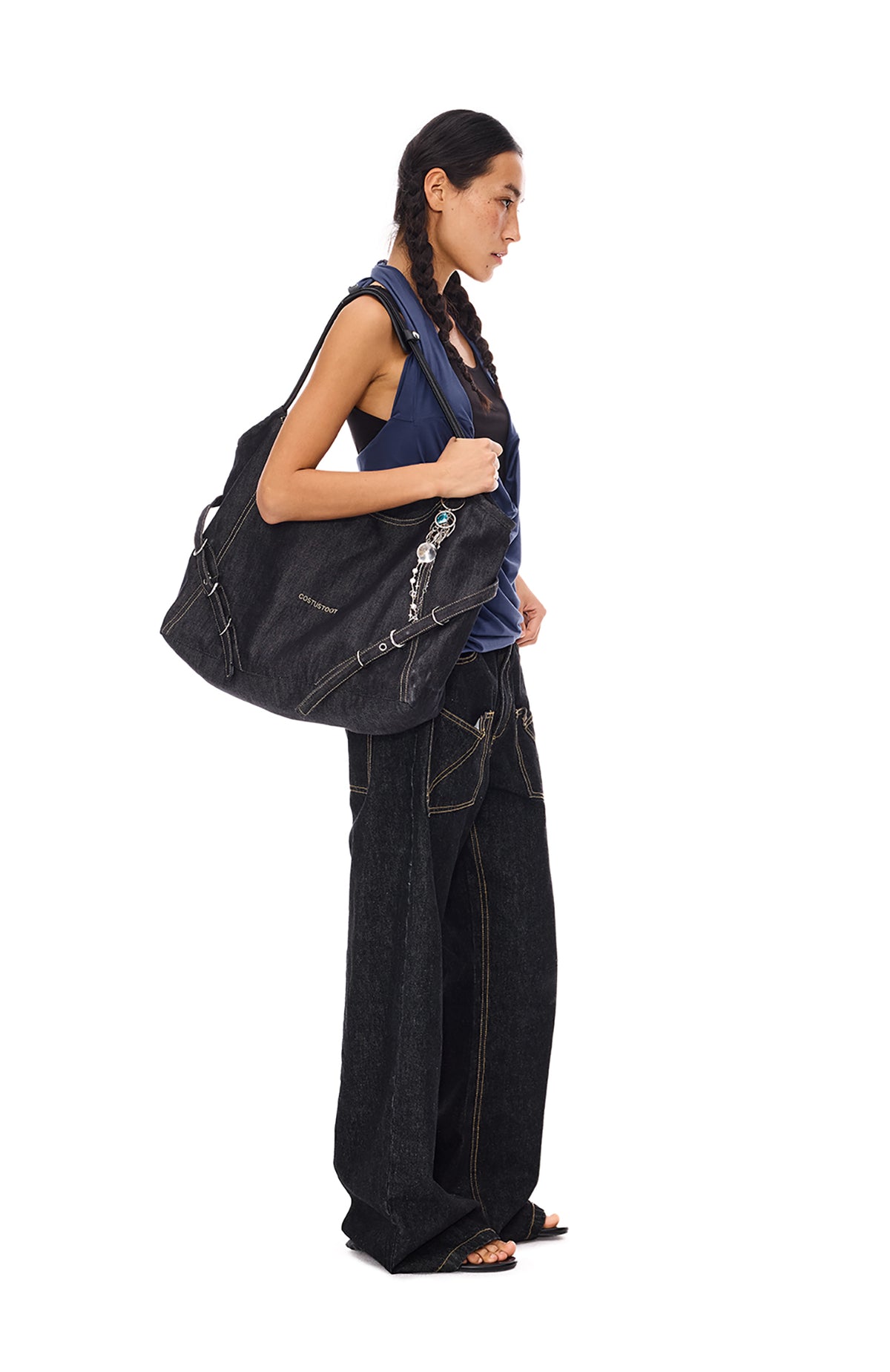COSTUSTOOT Raw Denim Single-Shoulder Tote Bag