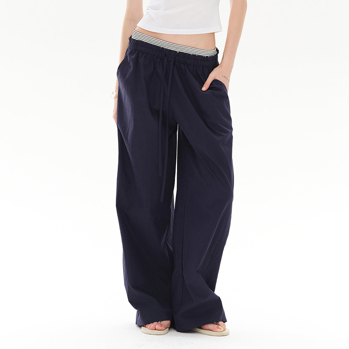 COSTUSTOOT Striped Spliced Wide-Leg Parachute Pants