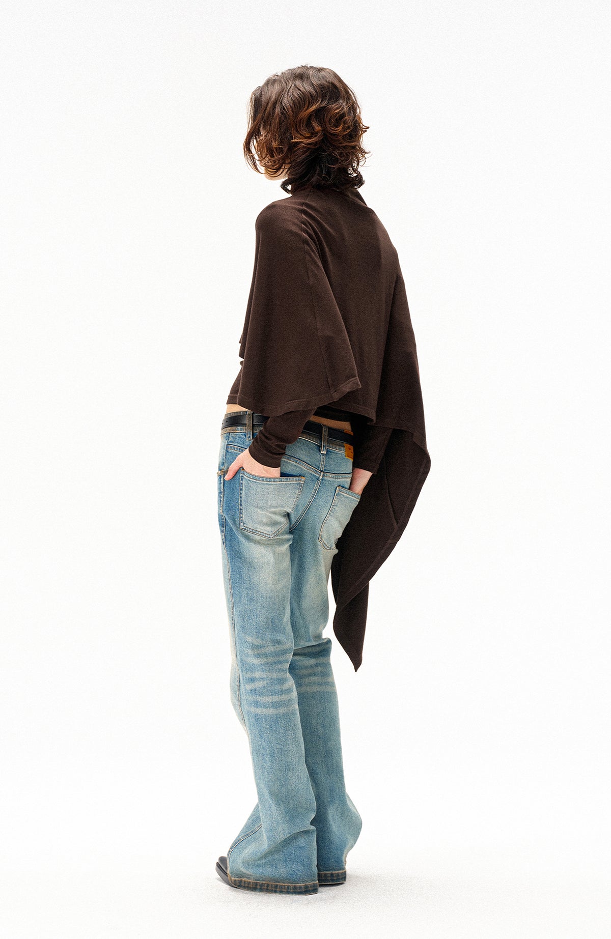 COSTUSTOOT Cape-Style Asymmetric Layered Knit Long-Sleeve Tee