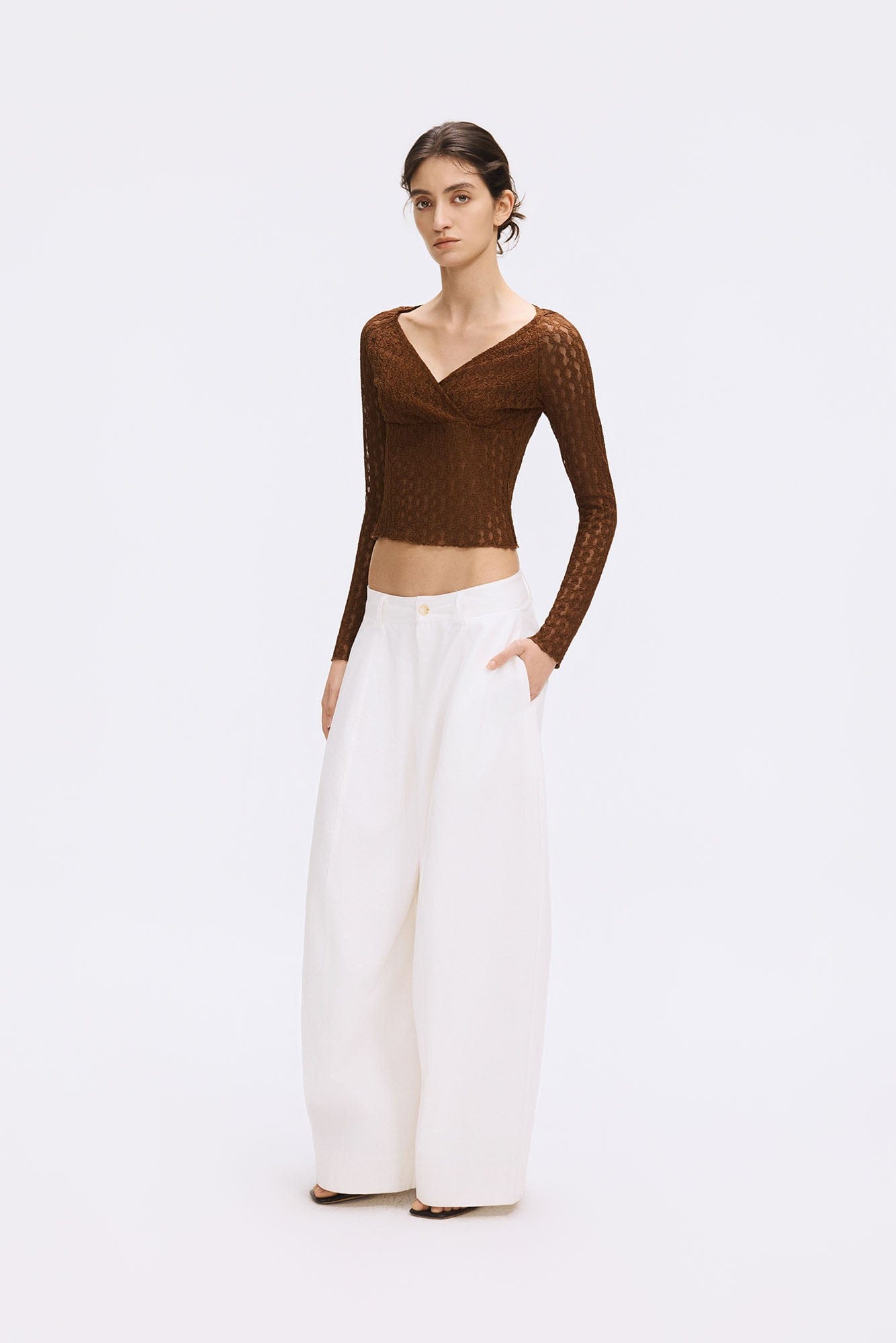 ARTIFICIAL WORLD Lace Wrap-Neck Long-Sleeve Tee